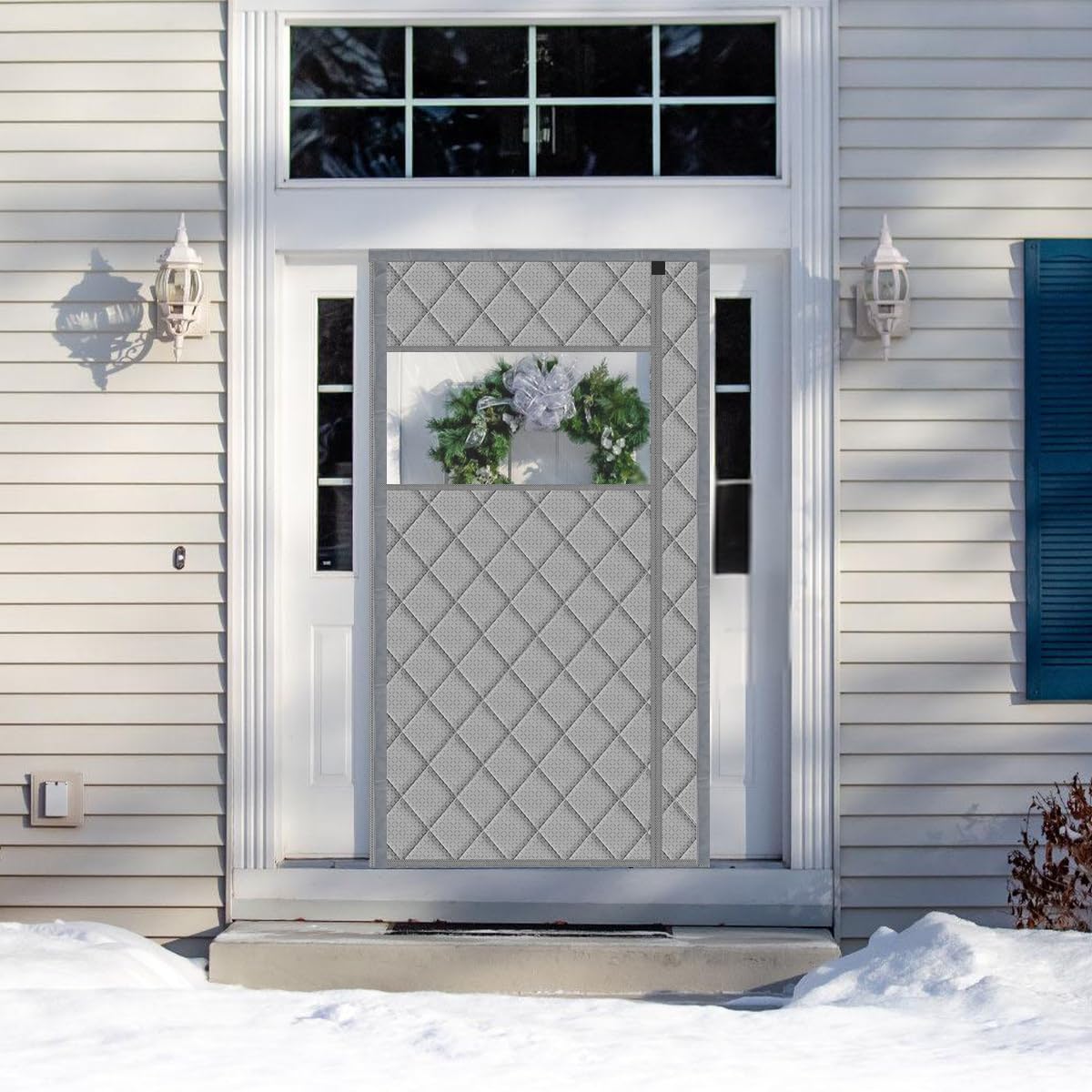 Thermal Door Curtain Fits Doors Size 38"x80"，Curtain Size 41"x82", Magnetic Insulated Curtain Side Open Keep Warm in Winter Cool in Summer,Diamond Pattern,Gray WN420
