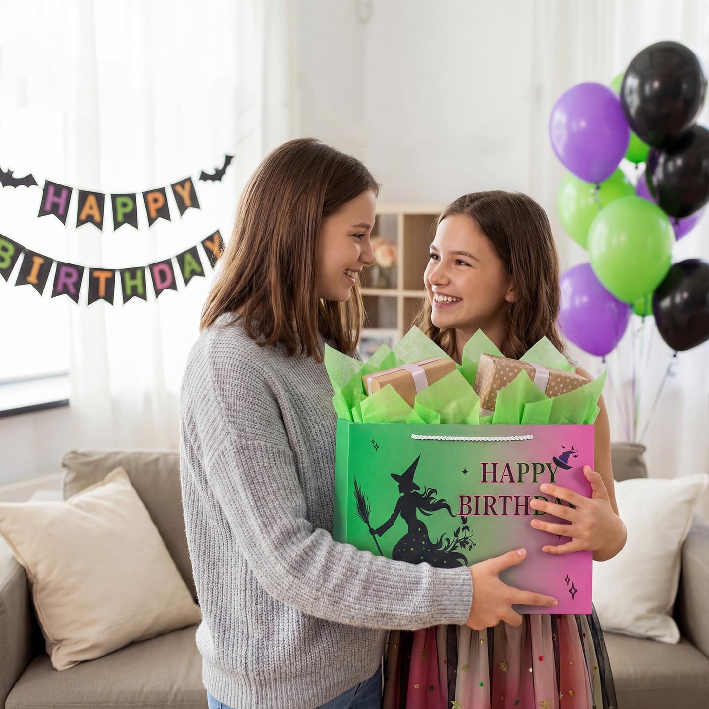 Kecorax Birthday Gift Bag for Women, 14" Large Birthday Bags Set for Girls with Tissue Paper, Card and Ribbons, Suitable for Birthday-themed Parties BST220
