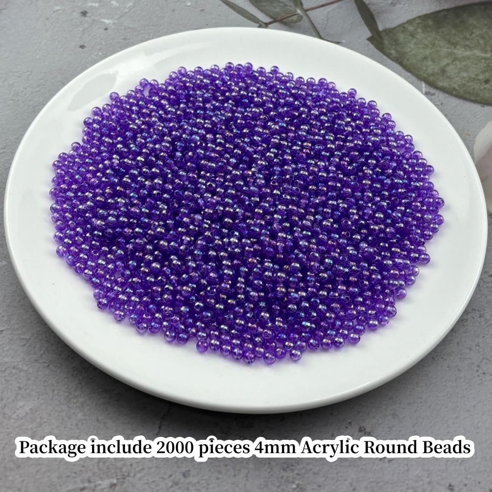 2000pcs 4mm Acrylic Round Beads AB Colors Acrylic Beads Round Spacer Beads with Hole for DIY Bracelet Necklace Jewelry Making Supplies Handmade Craft(Green AB) BST220