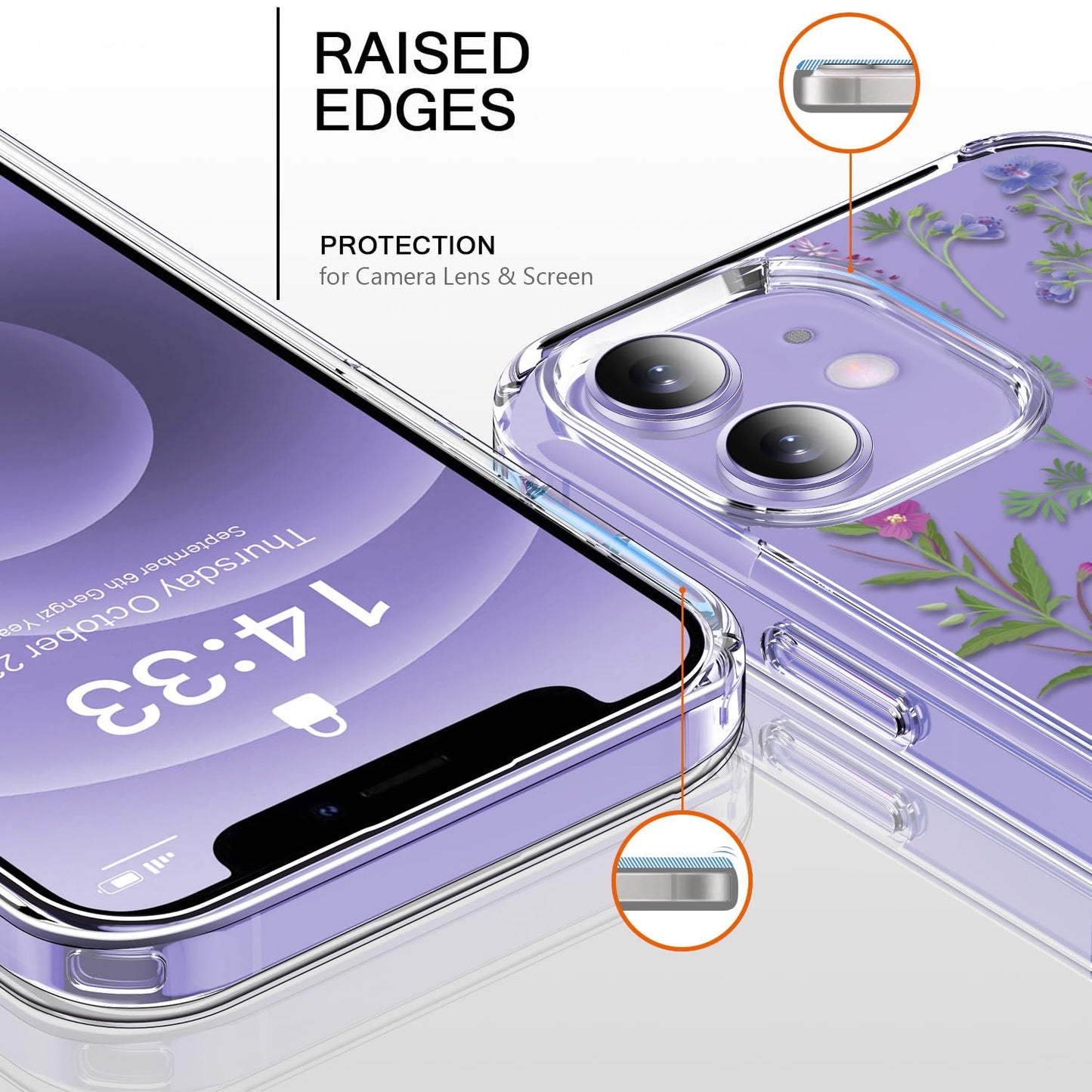 bicol for iPhone 12 Pro Max Case with Screen Protector and Camera Lens Protector - Fashionable Flower Floral Designs for Women Girls - Shockproof Acrylic Clear Phone Cover 6.7" - Blooming Flowers WN420