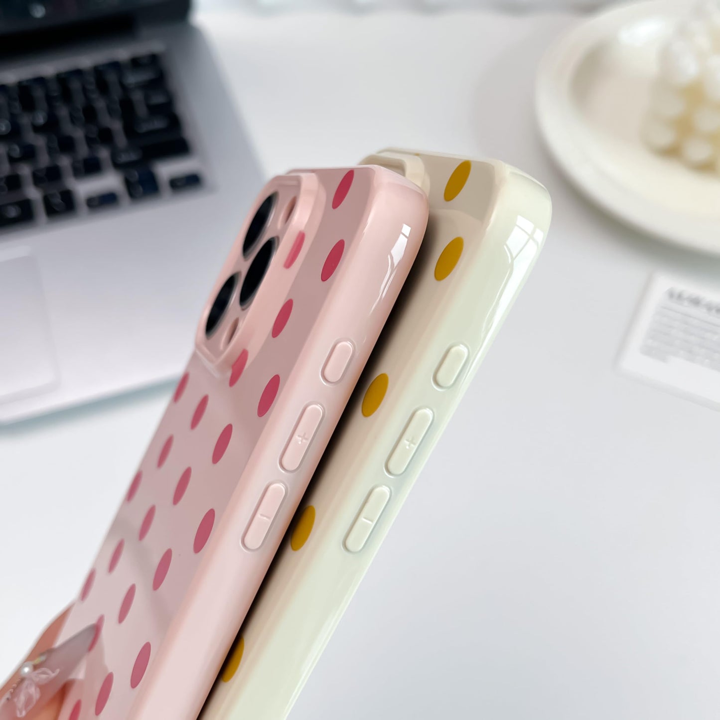 Skyseaco Compatible with iPhone 15 Case Cute Polka Dot Phone Case Soft Slim TPU Shockproof Phone Cover Full Camera Protection for Women Girls - Black WN420
