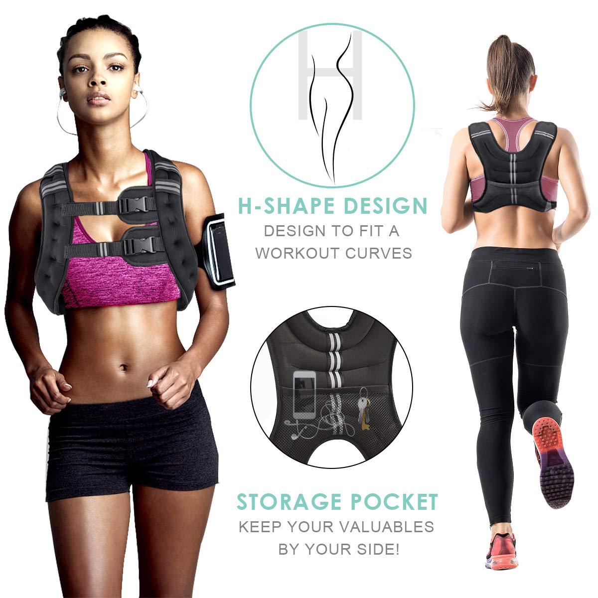 Prodigen Weighted Vest for Women and Men 8 12 16 20 25 30 Lbs with Reflective Stripe and Double Adjustable Buckle Straps Weight Vests for Strength Training, Jogging, Cardio, Weight Loss WN420