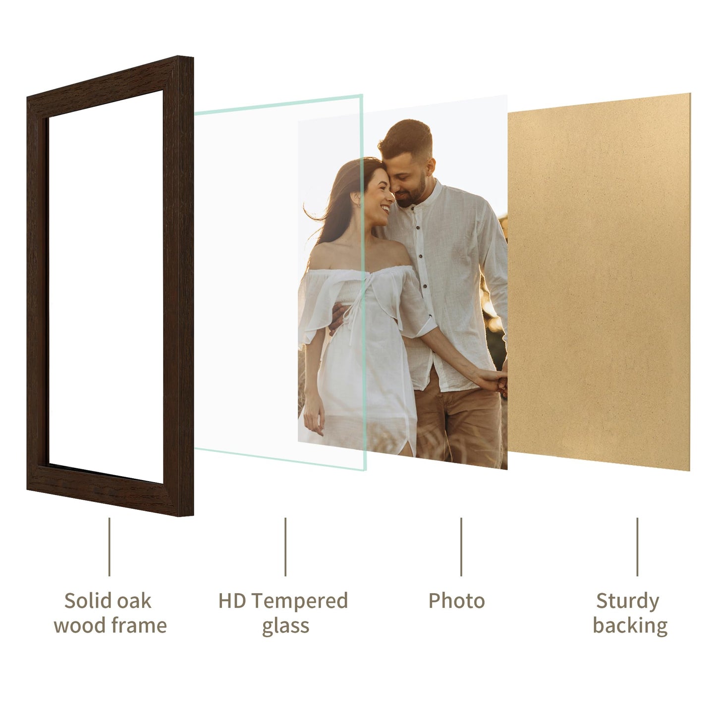 YESKAY 12x16 Picture Frame - 12 x 16 Photo Frame Made of Solid Oak Wood and Real Glass,Display Picture 4 Opening 5x7 with Mat or 12x16 Without Mat for Wall Mounting(Color Walnut) BST326H