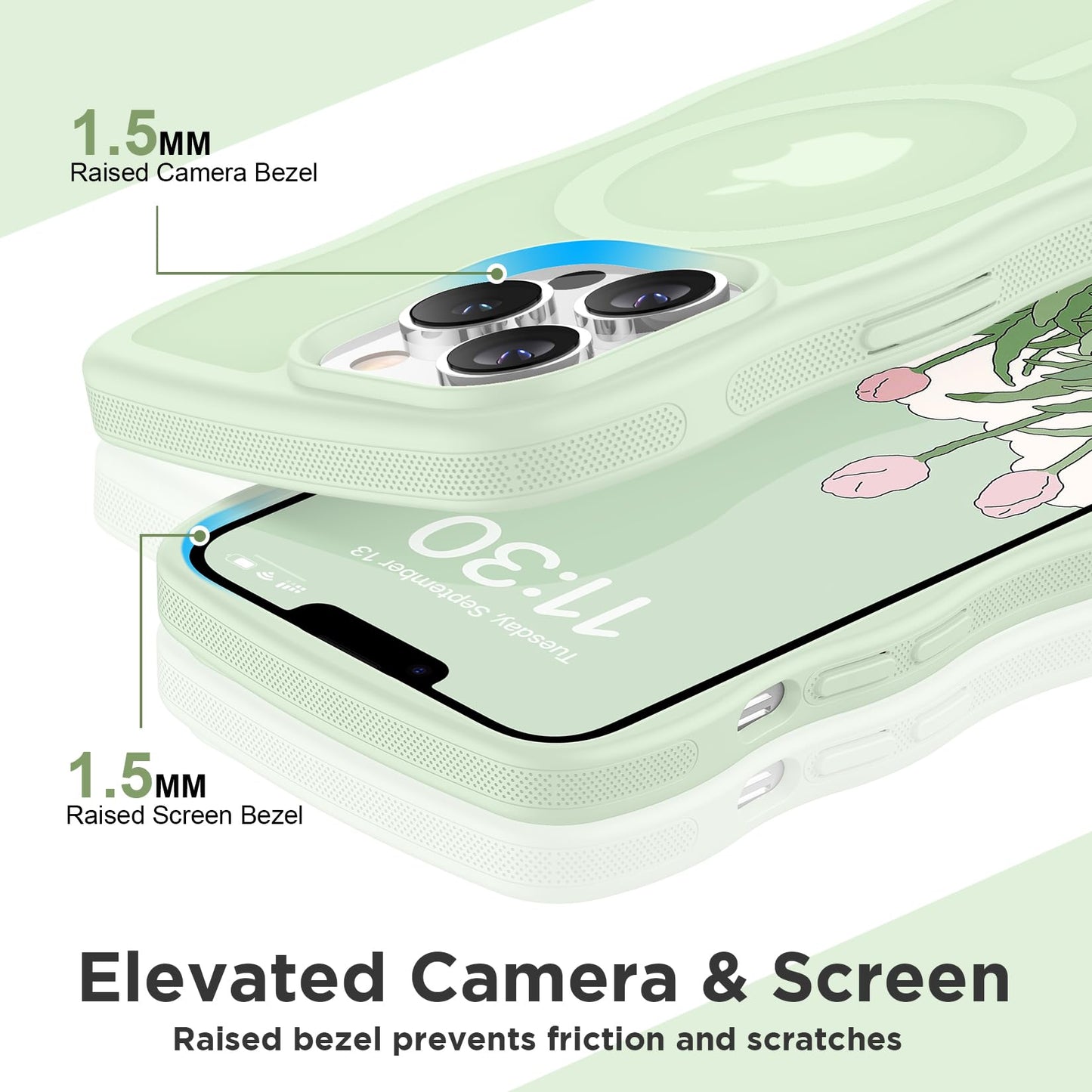 Magnetic for iPhone 13 Pro Case, Compatible with MagSafe Cute Wave Non-Slip Translucent Matte Easier Grip Shockproof Phone Case for iPhone 13 Pro, Black WN420