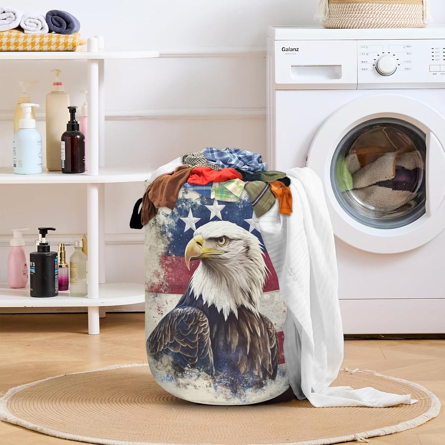 Nature Cow Print Laundry Basket with Sturdy Handles, Cow Skin Collapsible Oxford Cloth Laundry Hamper Organizer Basket for Bathroom Bedroom 15.7x20 Inch BST220