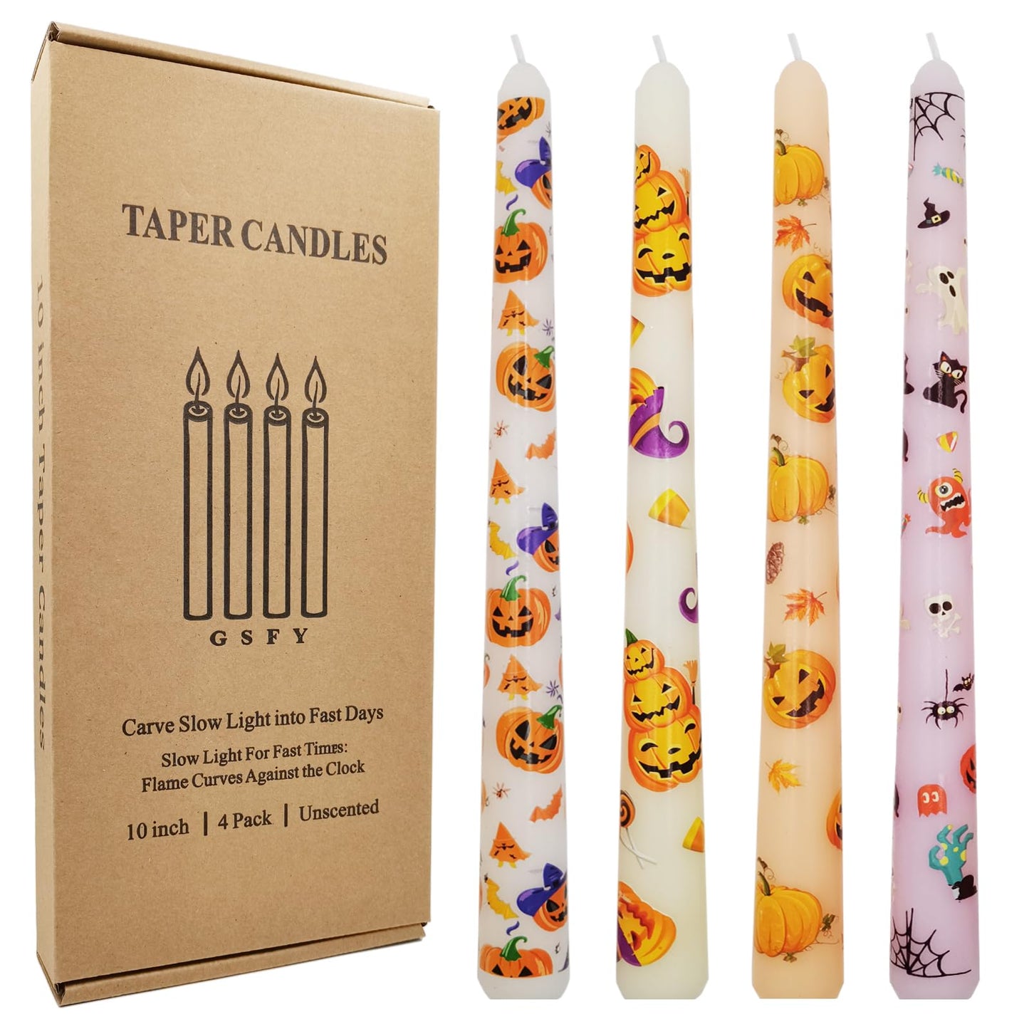 10 Inch Decorative Taper Candles, 4 Pack Birthday Balloon Print Candlesticks, Unscented Dripless Candles with Long Burn Time for Party, Holiday Table & Home Decor BST326H