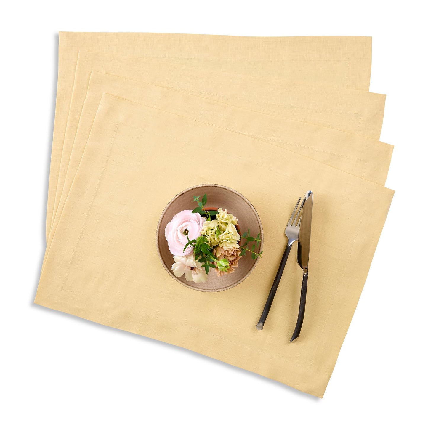 Solino Home 100% Linen Square Placemats White, Fete 14 x 14 in, Set of 4 | Square Table Mats square place settings for daily and festive dining; neatly mitered corners; Pure Linen; OEKO-TEX Certified BST326SOLH