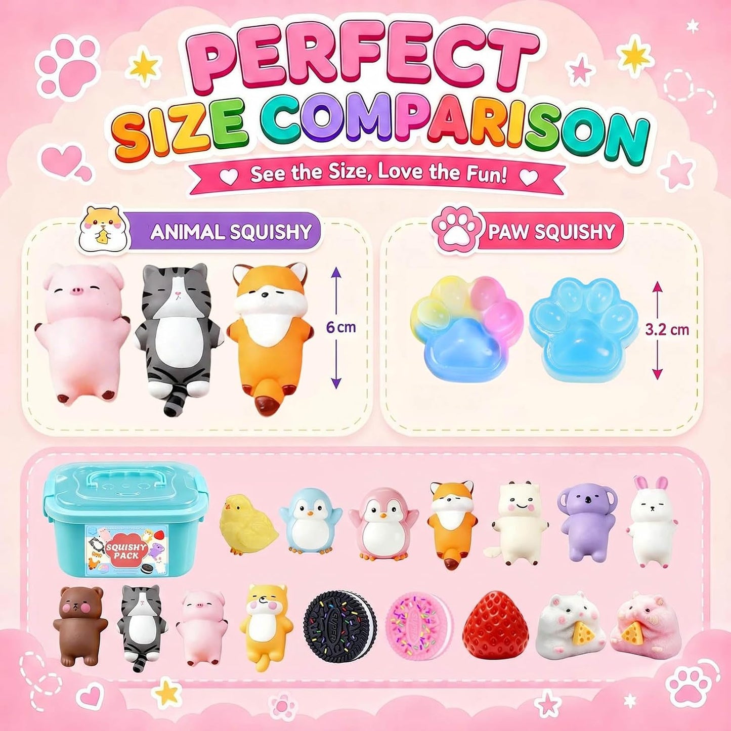 ZiZa Taba Squishy Fun Box Toys Kit Set Stress Relief Squeezee Fidget Sensory Cheap Squishies Toys Pack for Kids Adults BST326H