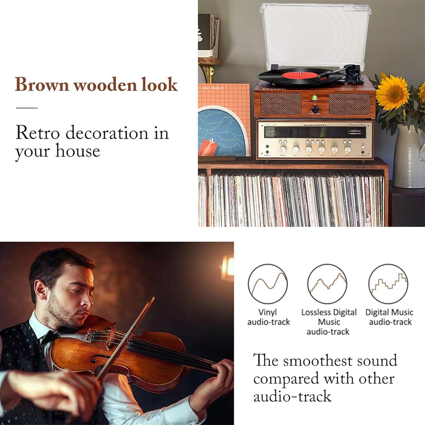 Vinyl Record Player Wireless Turntable with Built-in Speakers and USB 30