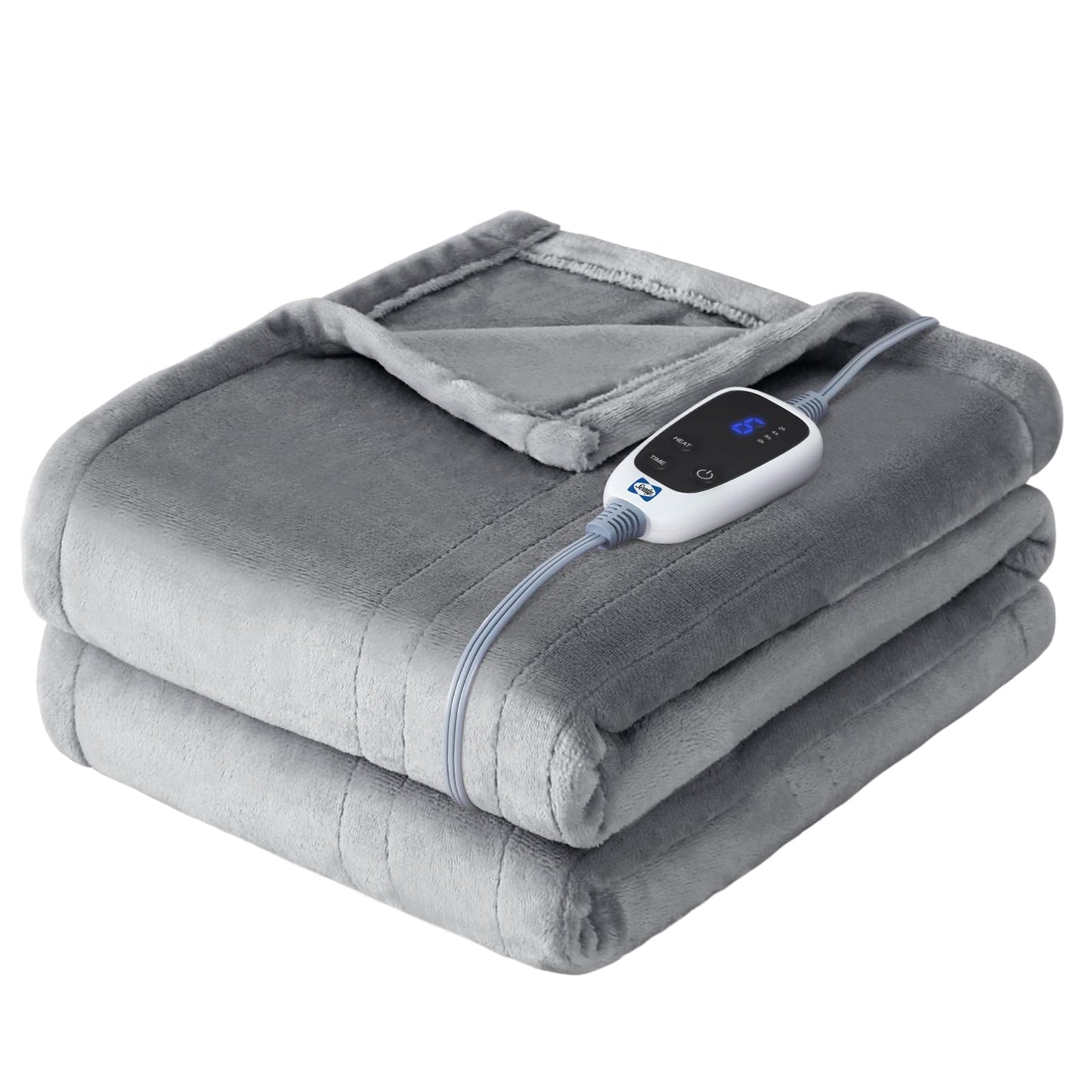 Sealy Heated Electric Blanket Queen Size, Flannel Electric Blanket with 10 Heating Levels & 1-12 Hours Auto Shut Off, Fast Heating Warming Blanket, Machine Washable, Grey, 84 x 90 Inch