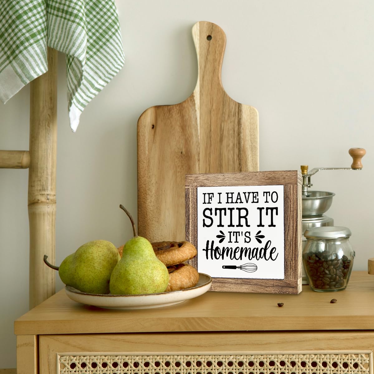 Just A Spoonful of Sugar Sign, Coffee Decor Sign, Rustic Kitchen Box Signs, Coffee Station Decor, Modern Farmhouse Home Decors for Kitchen Bar, Cafe Decors, Freestanding Wooden Plaque BST326L