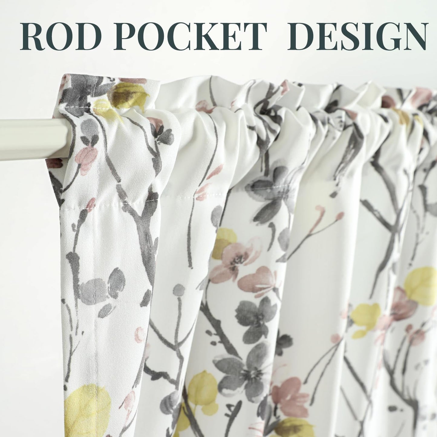 Leeva Farmhouse Kitchen Valances for Windows, Watercolor Blossoming Floral Print Curtains, Soft Faux Linen Curtain Toppers and Valances for Bedroom, 60 x 14 Inch, Brown & Grey, 1 Panel BST220