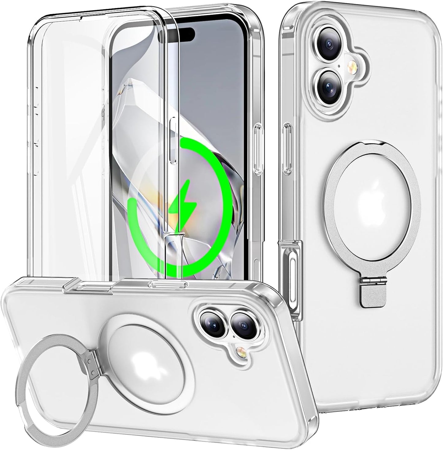 for iPhone 13 Pro Full Body Shockproof Case with Magnetic Invisible Stand [Compatible with MagSafe] Built-in Screen Protector Military Drop ProtectionTranslucent Phone Cover -Hot Pink WN420
