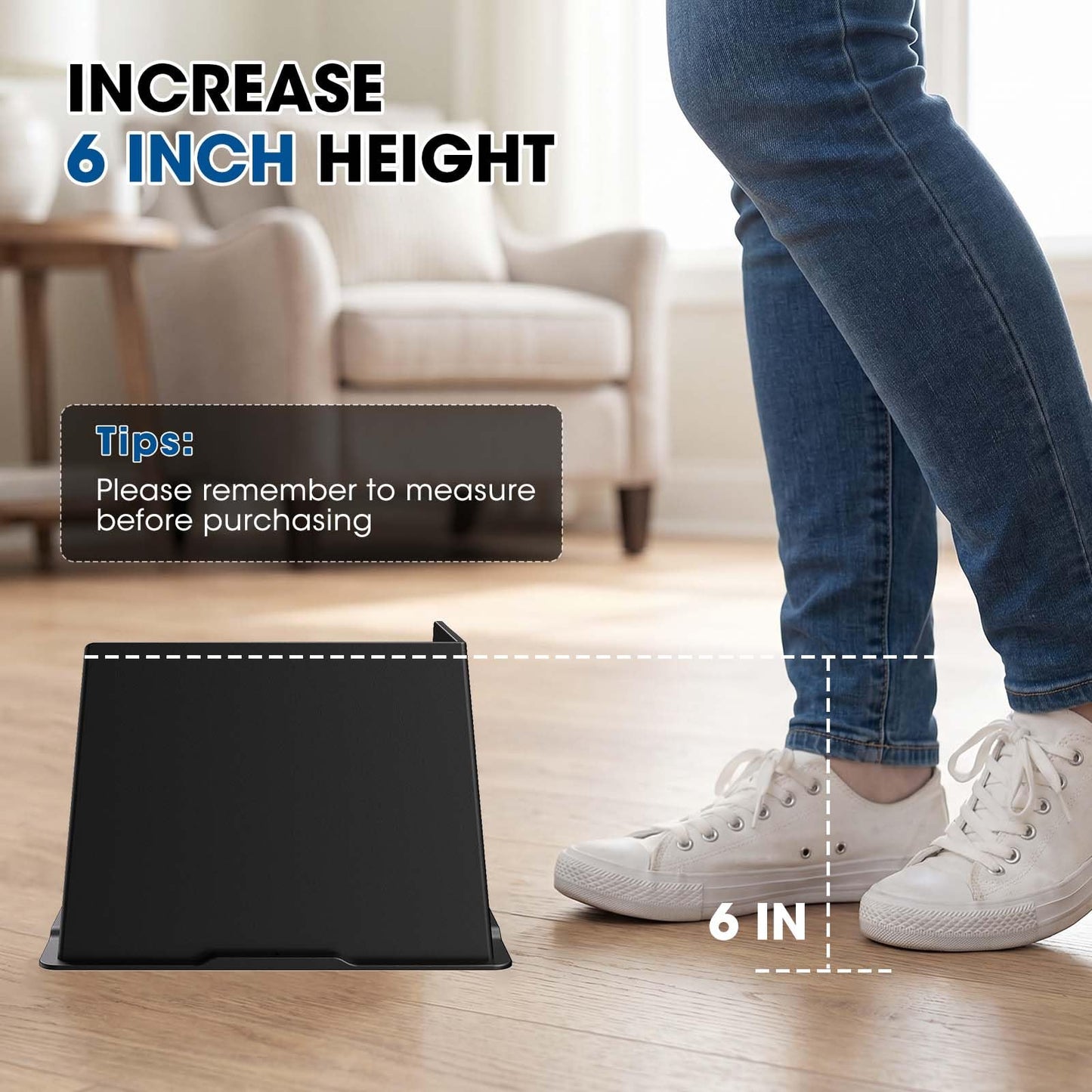 MYMULIKE Bed Risers 5 Inch Heavy Duty, Oversized Furnitures Risers 5 inch Support 6000 lbs, Bed Table Rising Blocks, Fits for Couch, Sofa, Chair, Furniture Lifts (Black 6 Pack) BST202