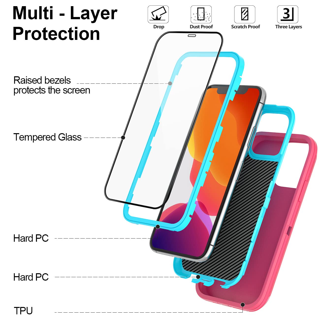 for iPhone 11 Case with Belt Clip Holster Kickstand & 2 Screen Protector, Full Protection Heavy Duty Phone Case, Shockproof Drop-Proof Durable Cover 6.1" [Black+Clip] WN420