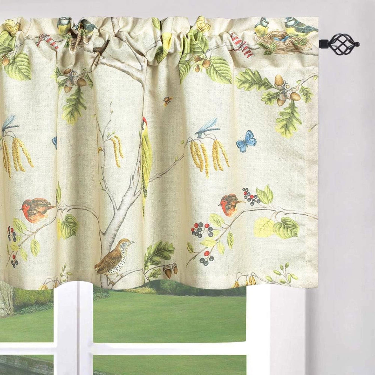 Leeva Tie Up Valance for Windows, Elegant Birds Pattern Light Filtering Window Treatment Valances for Bedroom Kitchen, One Panel, 52 x 18, Light Blue BST220