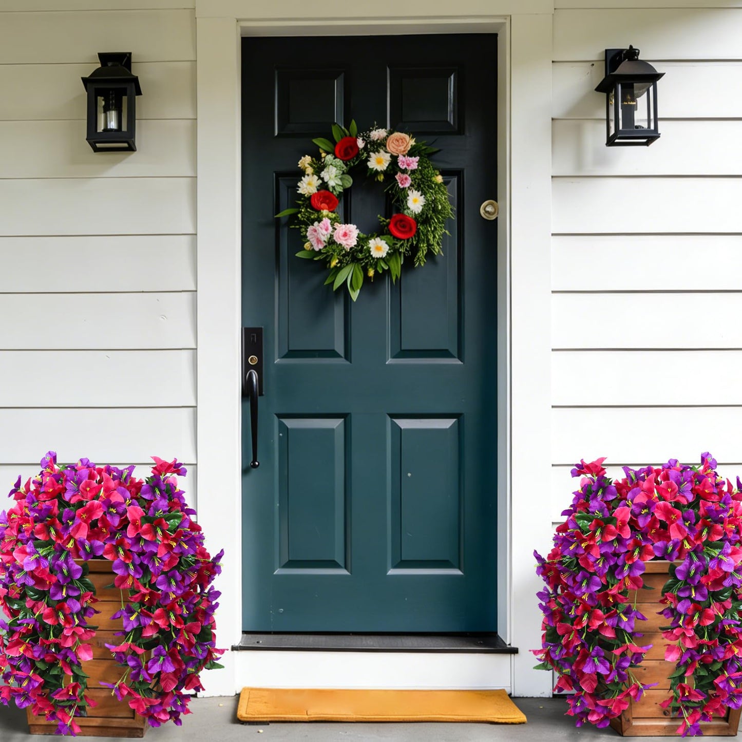 2 Pack Artificial Bougainvillea Flowers for Outdoors Decorations, Fake Hanging Plants, Faux Outside Flowers UV Resistant for Baskets Home Front Door Porch Patio Balcony Yard(Hot Pink) BST202