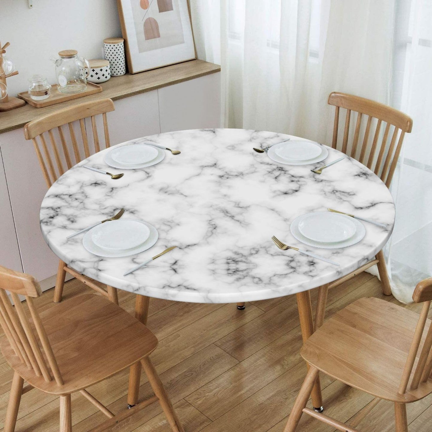 Blue Marble Rectangle Tablecloth with Elastic Edge, 5FT Table Cloths Washable Reusable Rectangular Table Cover for Kitchen Dining Party, 60" L X 30" W BST202