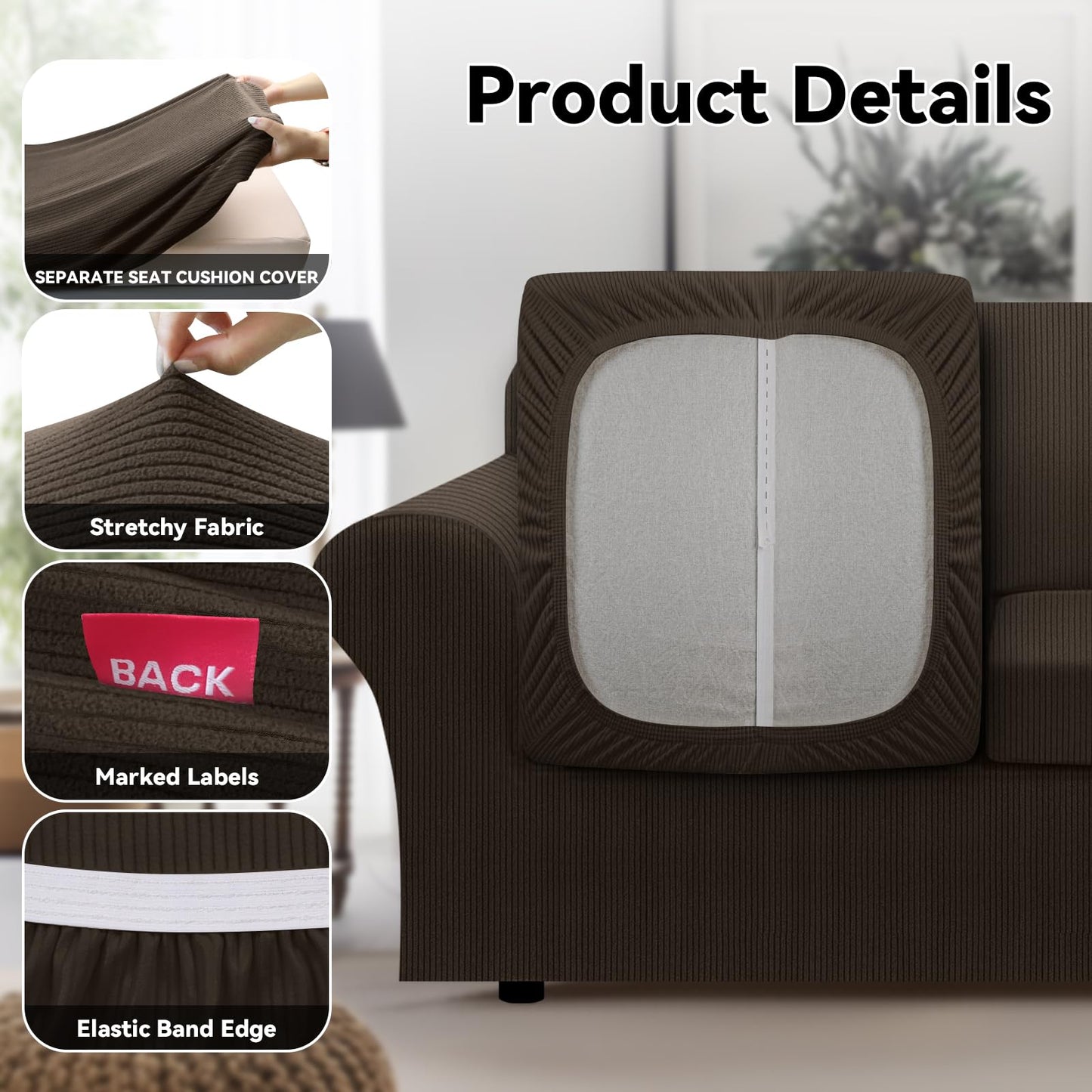 Waterproof Chair Cover with Arms 2-Piece Set Striped Slipcover for 1 Separate T Cushion Couch - TPU Fabric Armchair Covers Leakproof Couch Protector for Kids, Pets(Chair, Beige) BST220