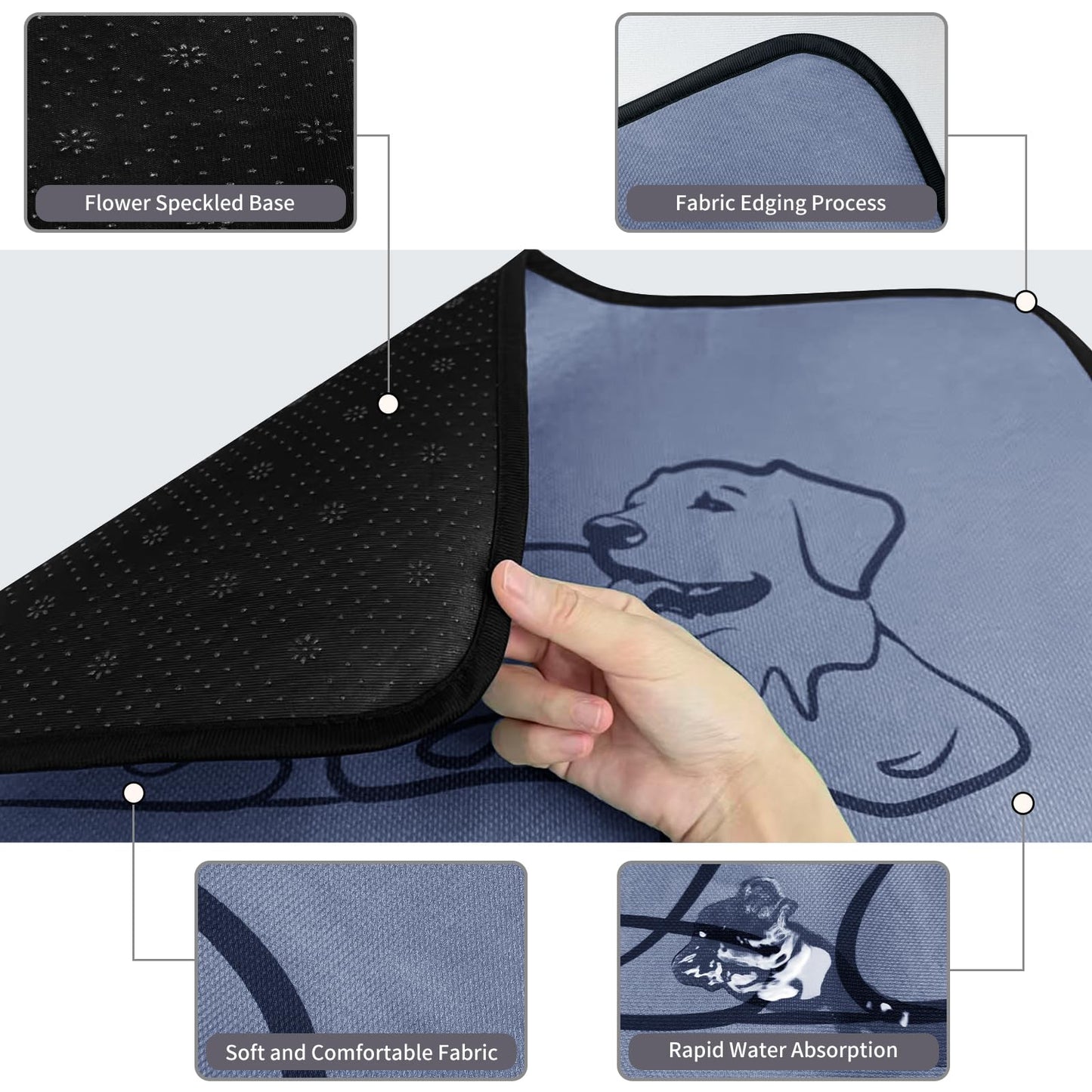 2 Pack Washable Pee Pads for Dogs 24"x24", Reusable Training Puppypads Absorbency Non-Slip & Leak-Proof for Pet Whelping Box Playpen Crate Sofa Bed Floors (Gray)