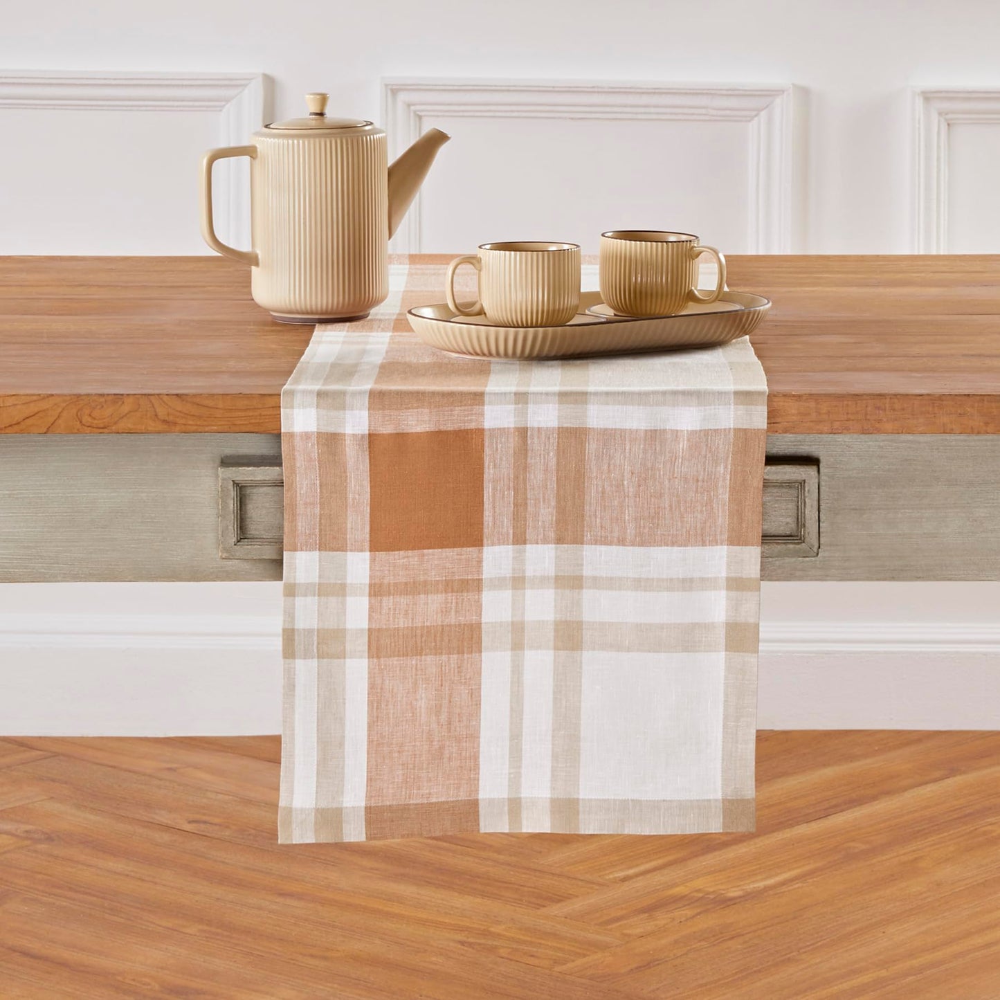 Solino Home 100% Linen Table Runner Multicolor, Rustic Plaid 14 x 72 in | Table Runners for 4-6 seater dining tables, hallway tables and cabinets | Rustic Multicolor | Pure Linen | OEKO-TEX Certified BST326SOLH