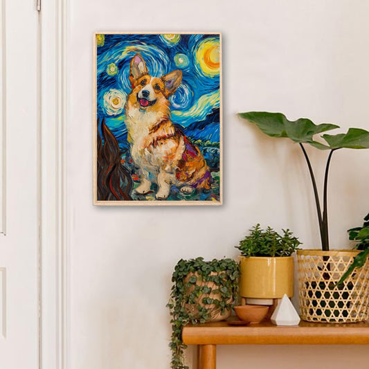 GAIETY Diamond Painting Kits for Adults, Flowers Skull Hummingbird Turtle Diamond Art Set, 5D DIY Full Drill Round Rhinestone Gem Crafts for Home Decor Halloween Christmas Gift (Dog Under Starry Sky) BST326L