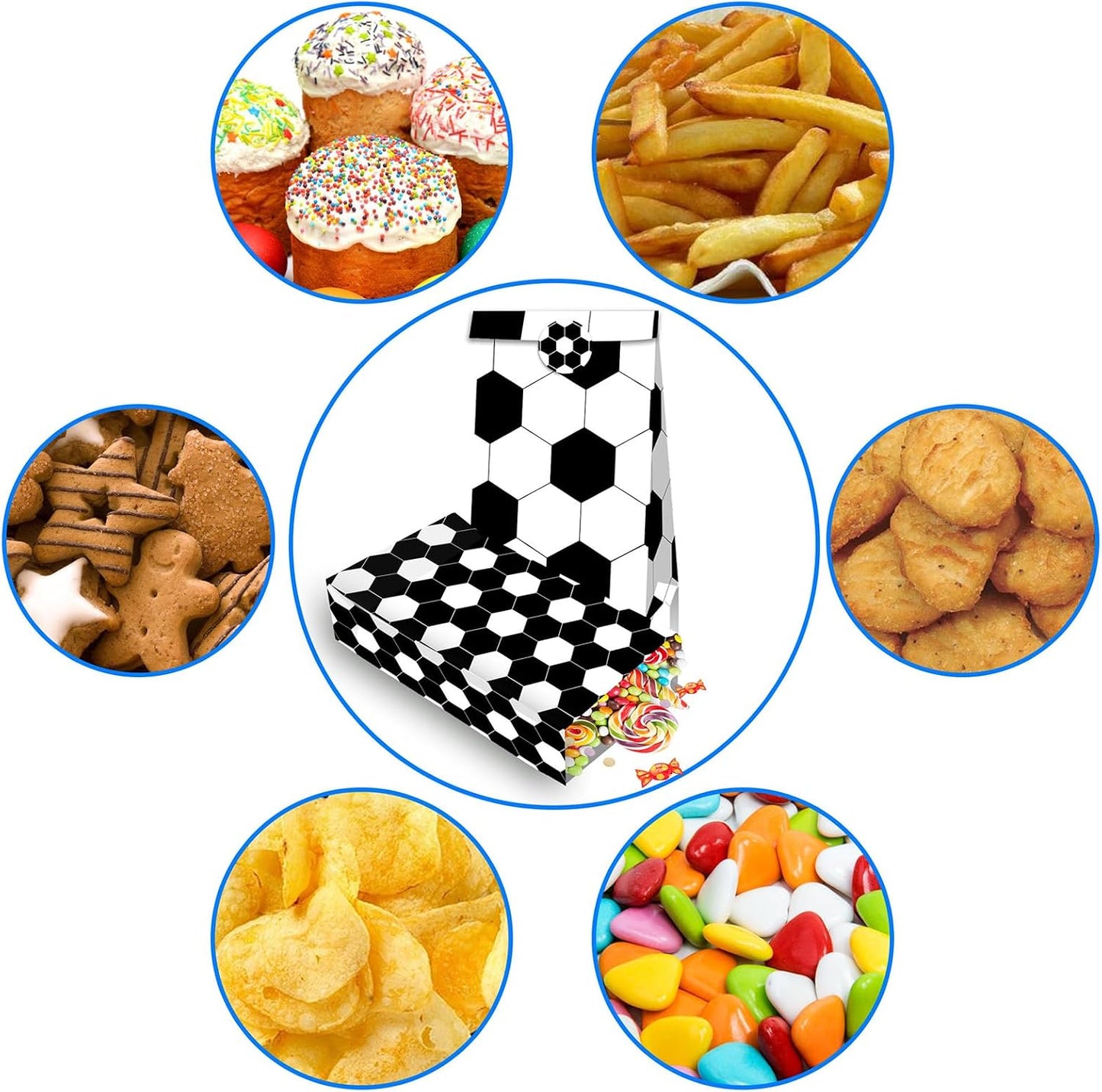 Qpout Soccer Goodie Bags Party Pack - 12 Snack Bags With Sealing Stickers for Kids Teams & Birthdays - Black & White BST326L