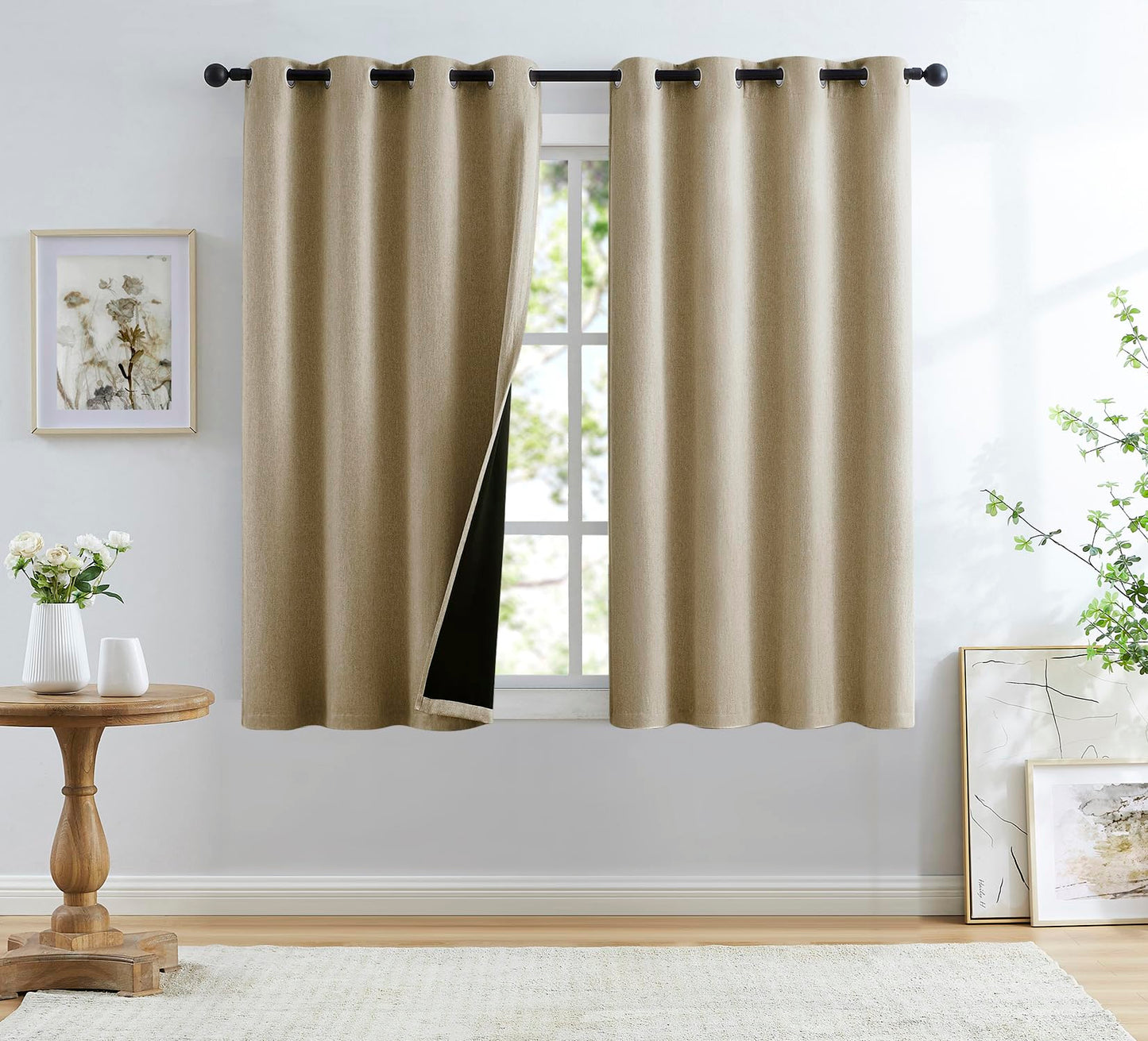 Grey Full Blackout Linen Curtains 84-inch-Long Thermal Insulated Noise Reducing Bedroom Drapes Rustic Farmhouse Triple Weave Window Treatment Set for Theatre, Nursery, 40"x84"x2, Grey BST202