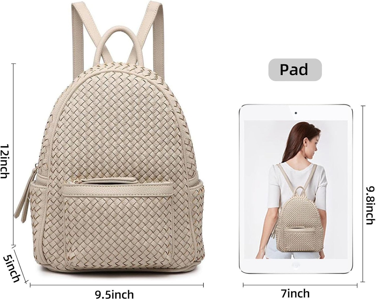Mini Woven Backpack Purse for Women, Trendy Versatile Daypack, All-Match Fashion Bag,Spring Travel(Small Beige Woven) BST220