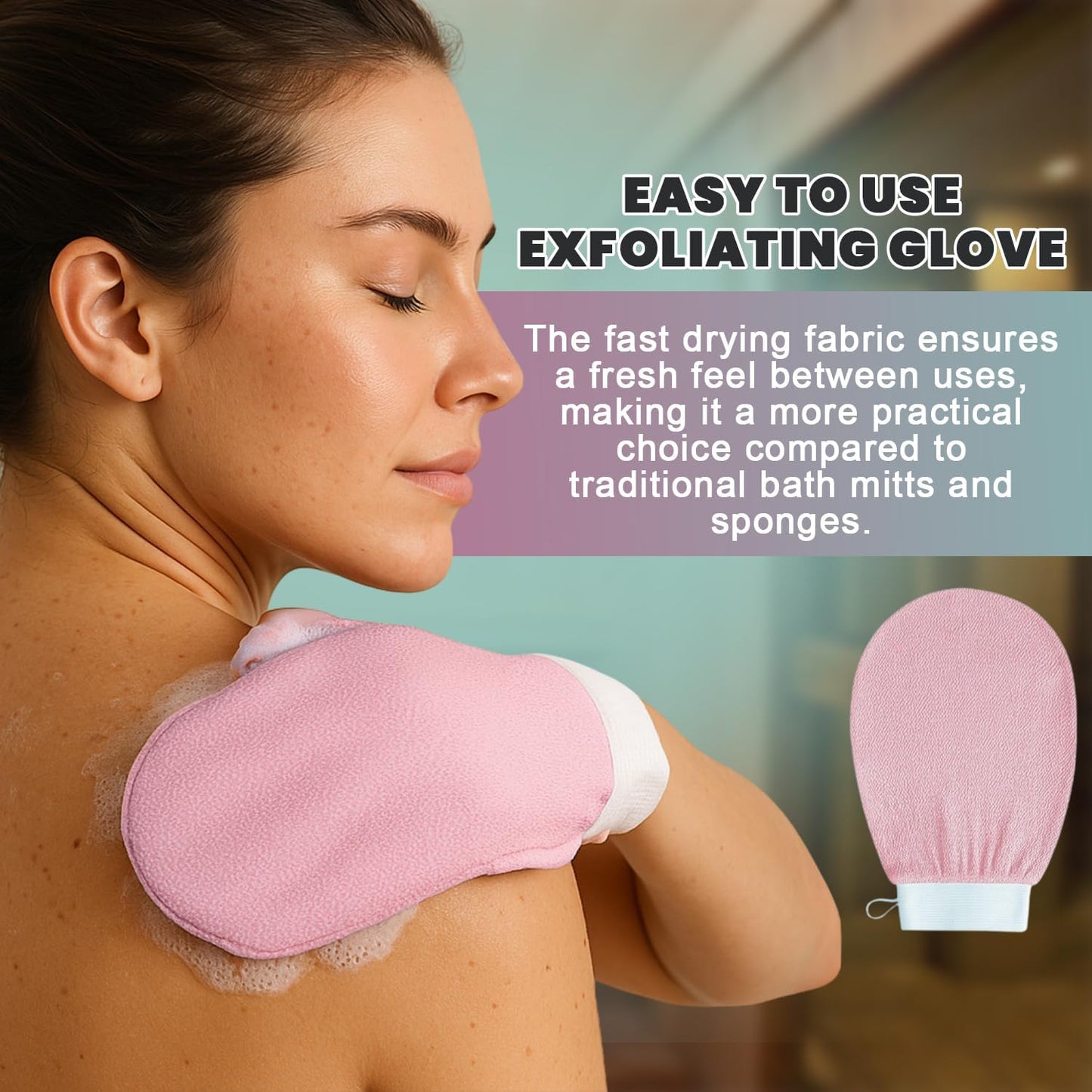Exfoliating Glove Pack of 2 – Deep Cleaning Exfoliating Body Scrubber- Exfoliating Gloves for Shower for Smooth Radiant Skin – Dead Skin Remover & Body Scrub Mitt for Skin Cell Renewal WN420