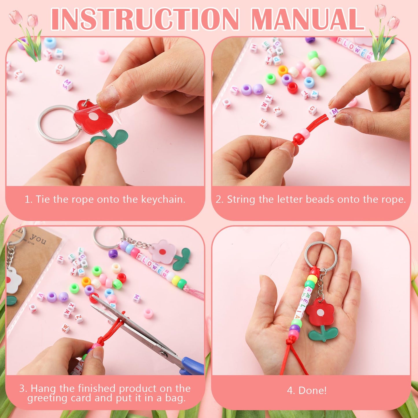 Suncalla 984 Pcs 24 Set Dinosaur Nugget Keychain Making Kit DIY Valentine's Key Chain Crafts Bead Adjustable Letter Beads Cards Strings Kit Gift Backpack Accessories Party Favors(Cute Color) WN420