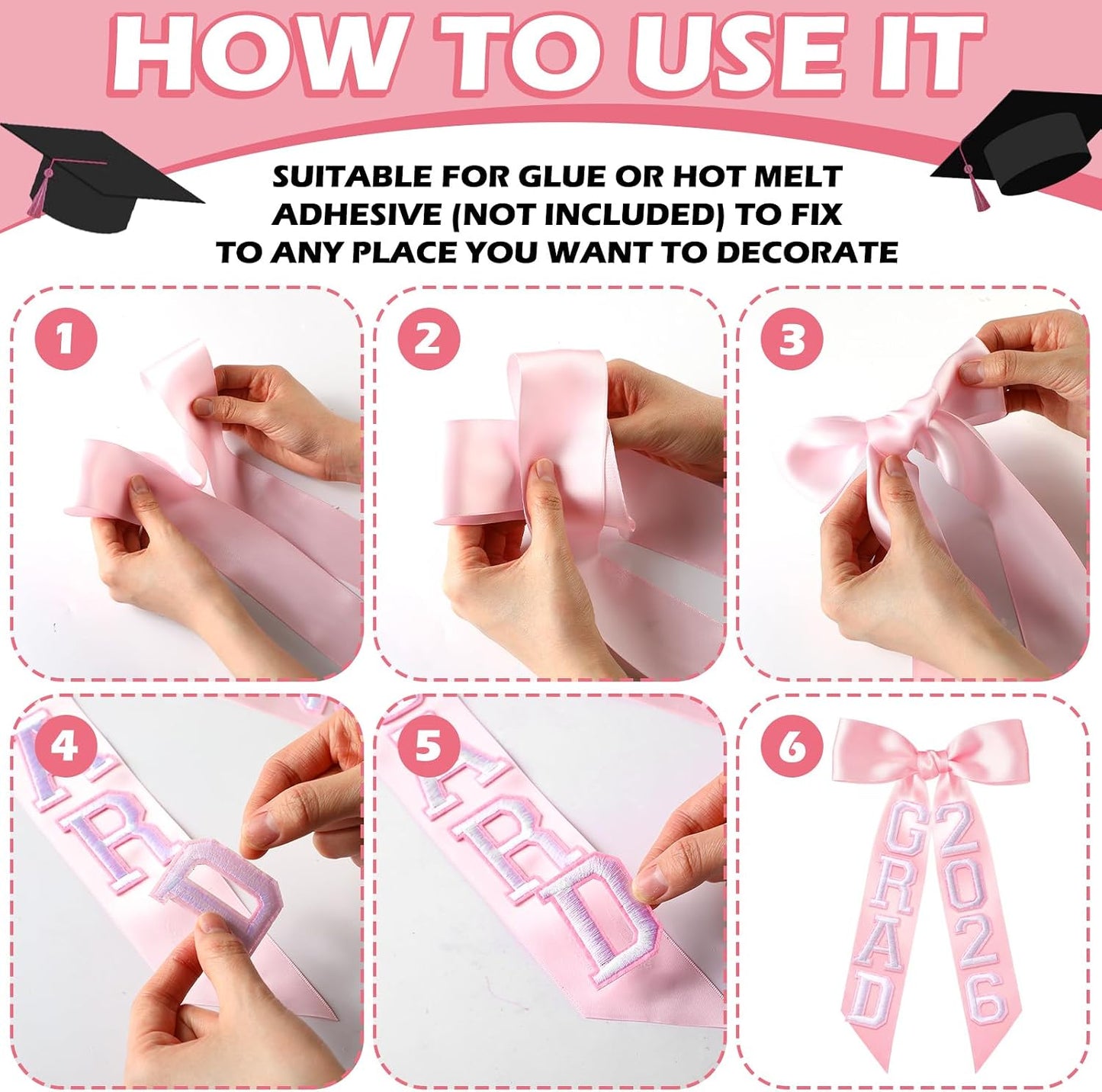 Thiccywoov 6 Pcs Class of 2026 Graduation Bow Graduation Cap Decorations Grad 2026 for Class of 2026 Grad Party Decorations (Pink) BST326L