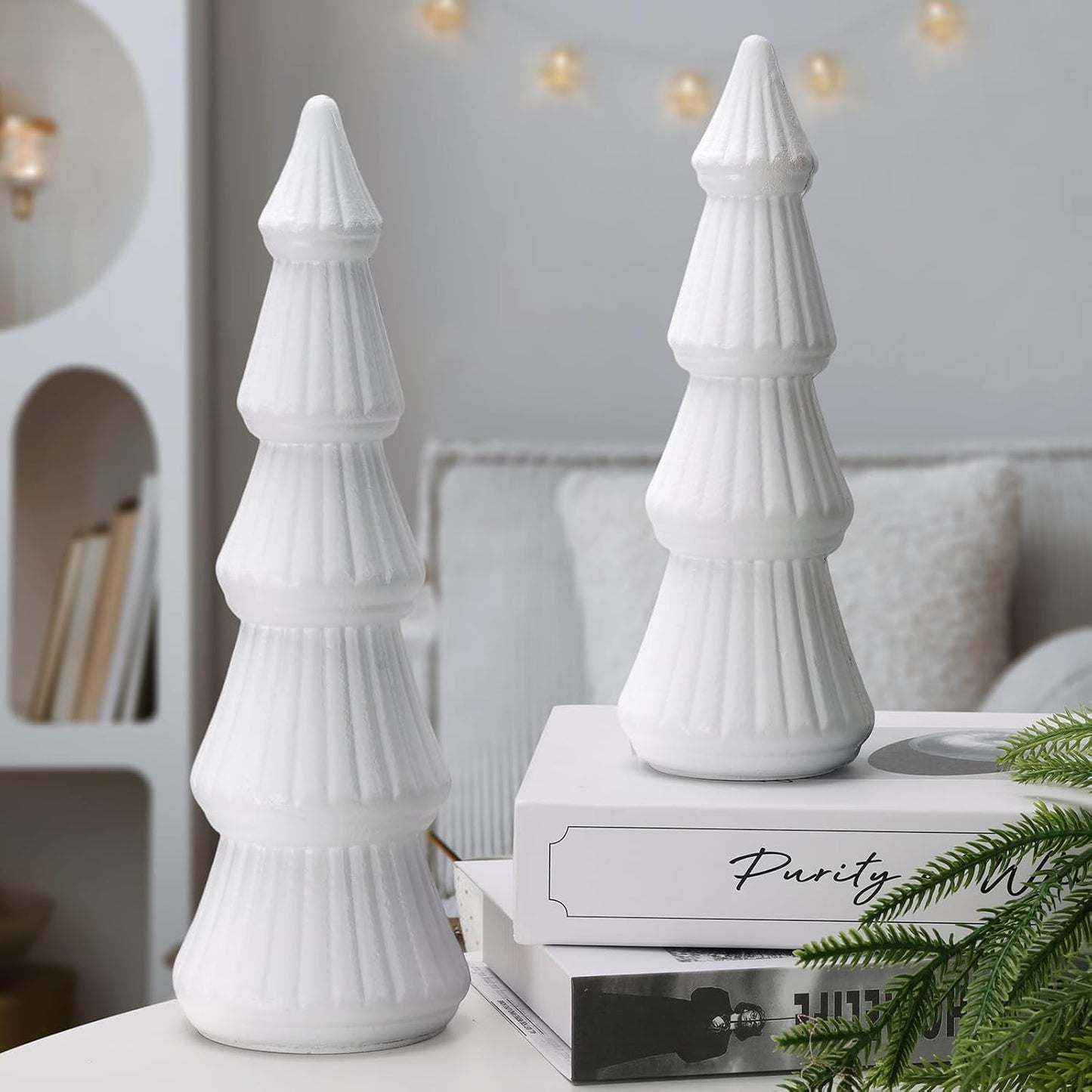 Wooden Christmas Tree Figurine, 3 Pcs Tabletop Xmas Tree, Christmas Centerpiece Decor for Home Entryway Mantel Shelf Table Fireplace Holiday (White-Wood) BST326H