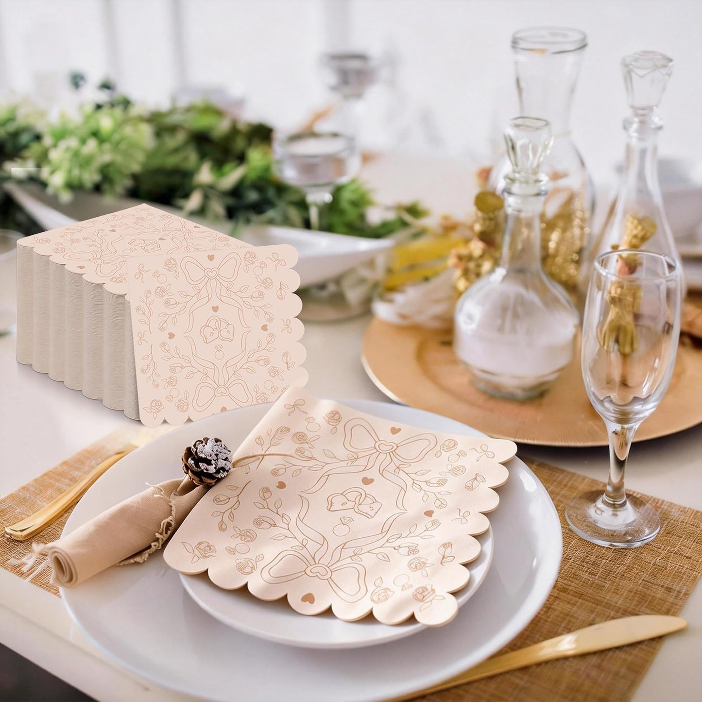 6.5inch Tan Bride Bachelorette Decorations Bride To Be Classy Scalloped Napkins Bridal Shower Decoration Neutral Beige Bachelorette Napkins Decor for Engagement Bach Wedding Party Supplies （100PCS） BST220