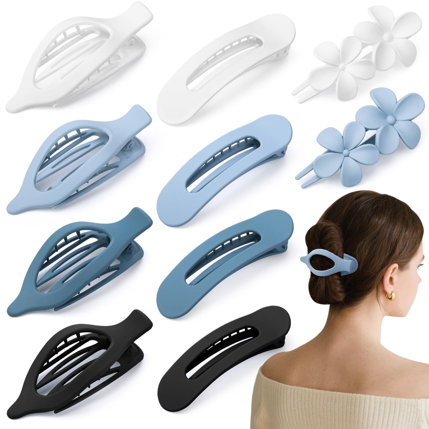 8 Pcs Flat Hair Clips for Women, 2 Styles Large Flat Claw Clips for Women, Strong Hold Non-slip French Hair Clips for Thick Thin Hair, Neutral Color WN420