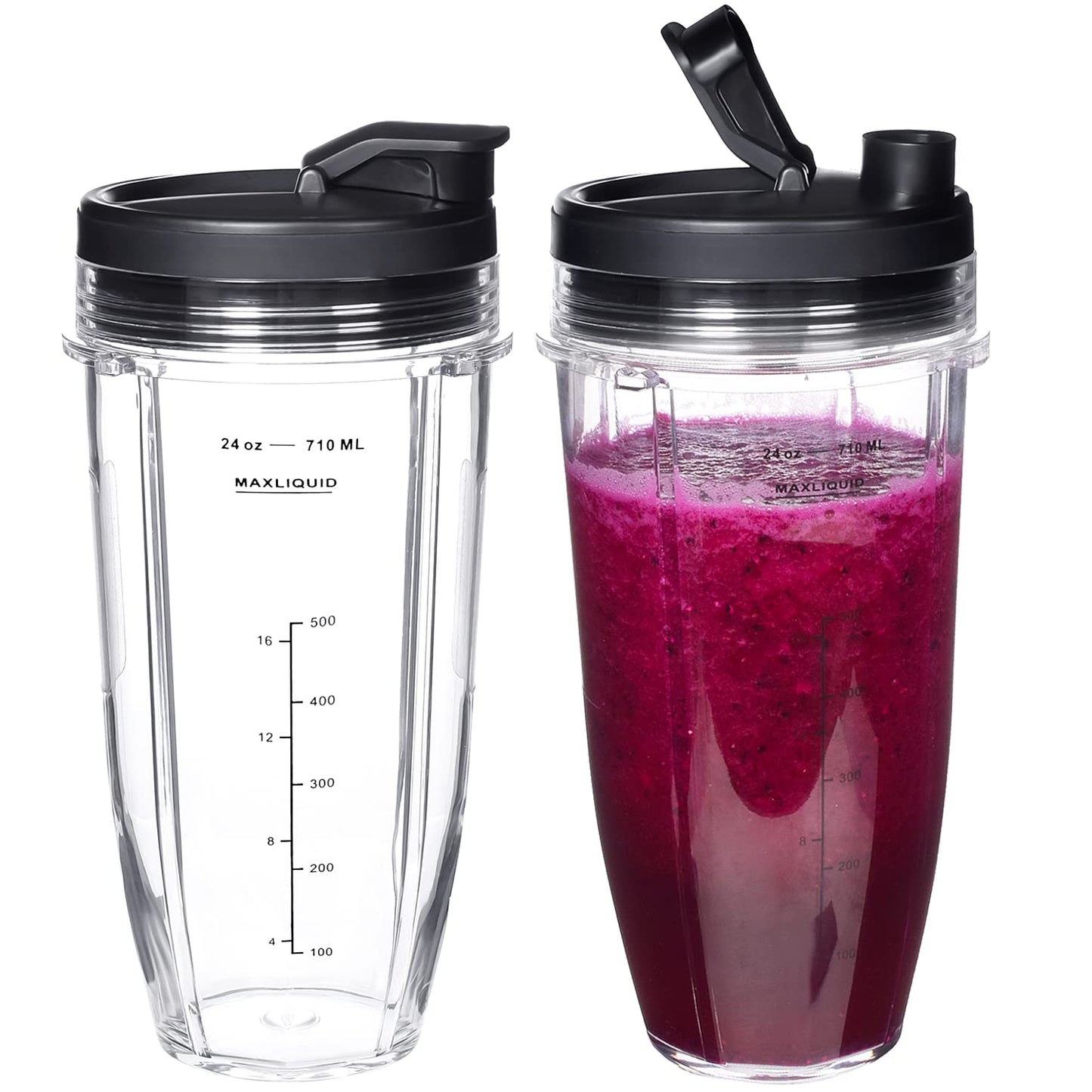 Replacement 24oz Blender Cup For Ninja BN401 BN751 BN801 BN800 BL450 BL456 BL480 Foodi SS401 SS101 TWISTi SS151 SS351 Cups Nutri Ninja Auto IQ Parts Lids Upgraded (2 Pack) BST220
