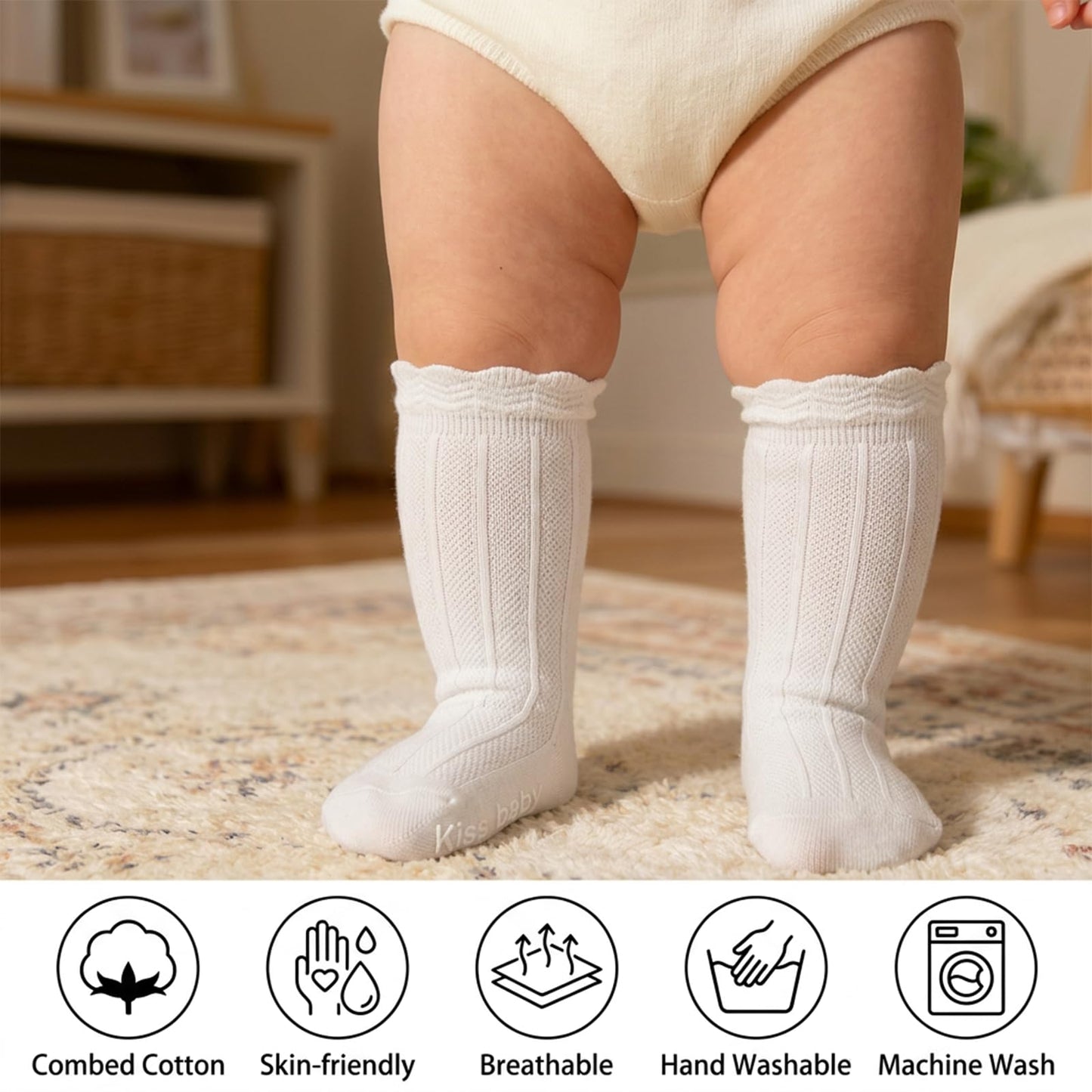 Toddler Girls Knee High Socks Soft Cotton Ruffle Long Tube Socks For Preemie Infant Newborn Toddler WN420