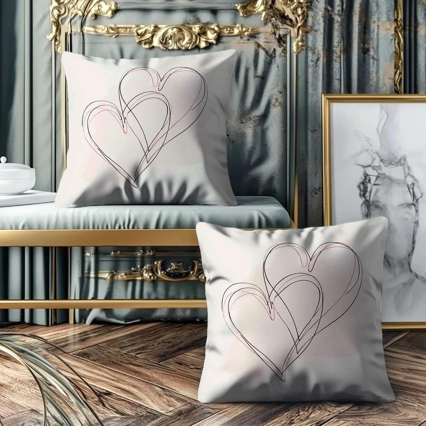Heart Throw Pillow Covers 18x18 Set of 2 | Minimalist Line Art Cushion Covers | Neutral Decorative Pillowcase for Sofa Couch Living Room Bedroom | Modern Home Decor BST326H