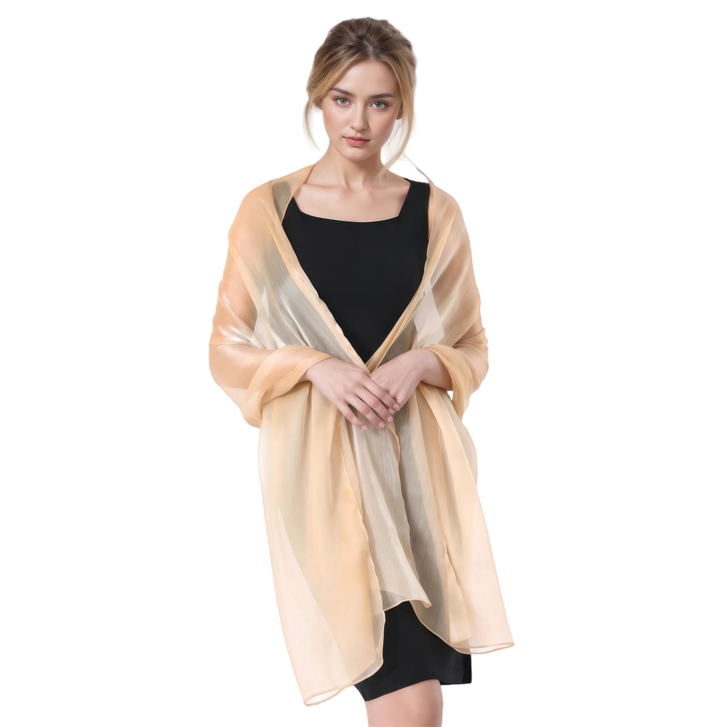 Women Sheer Crepe Shawl - Lightweight Soft Shimmer Wrap for Evening Party, Travel & Festival - Versatile Elegant WN420