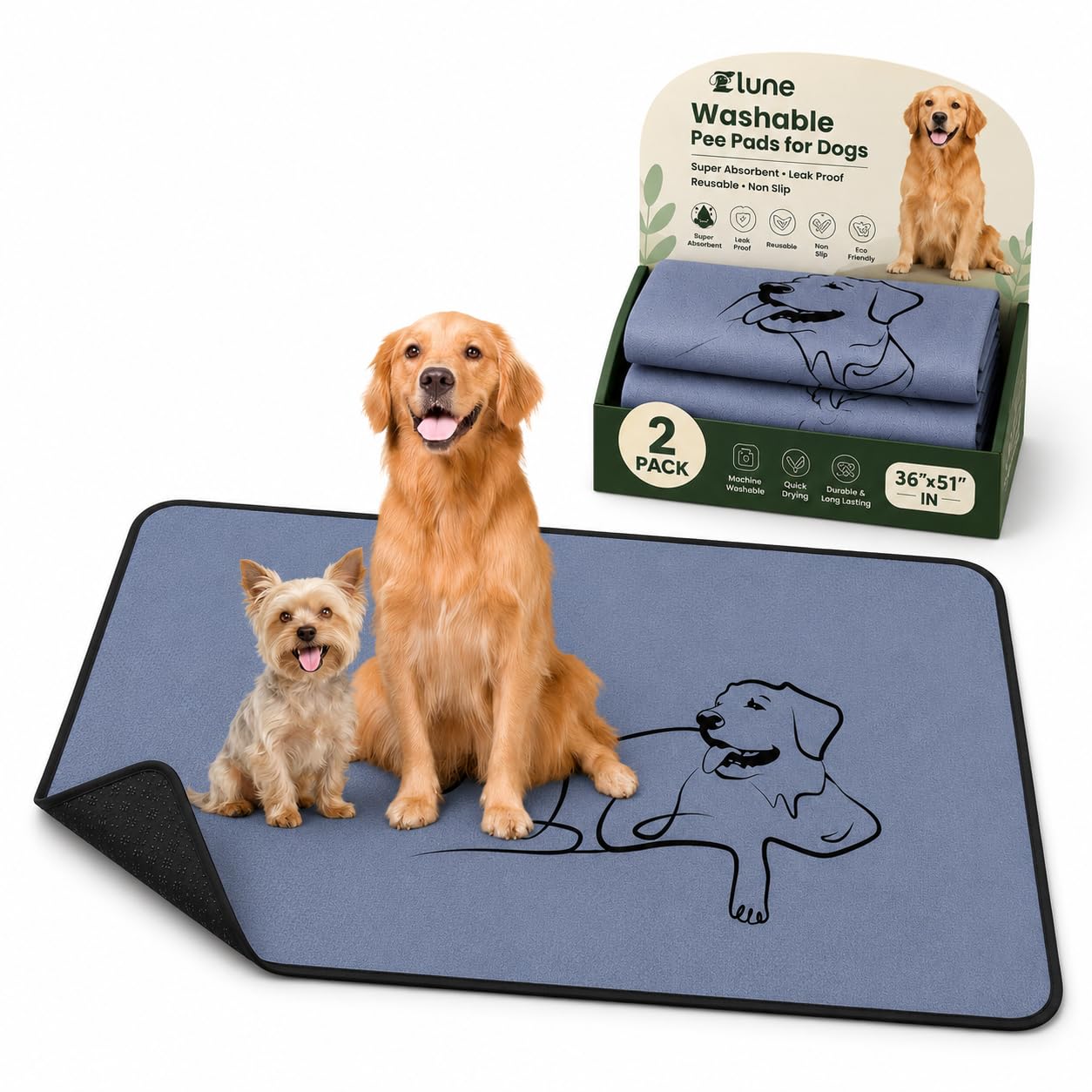 2 Pack Washable Pee Pads for Dogs 24"x24", Reusable Training Puppypads Absorbency Non-Slip & Leak-Proof for Pet Whelping Box Playpen Crate Sofa Bed Floors (Gray)