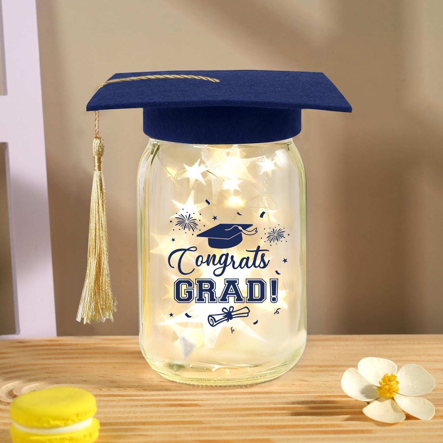 3 Sets 2026 Graduation Centerpieces for Tables, Glowing Mason Jar Centerpieces with Graduation Caps, Glowing Money Jars for College High School Congrats Grad Party Decor Supplies WN420