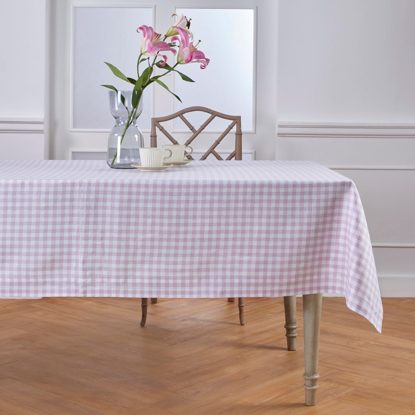 Solino Home 100% Linen Table Cloth, Throw Apricot, Gingham Check 52 x 52 in | Checkered Linen Tablecloth a neat topper for bistro, card and side tables | checkered weave | Pure Linen | OEKO-TEX Certified BST326SOLH
