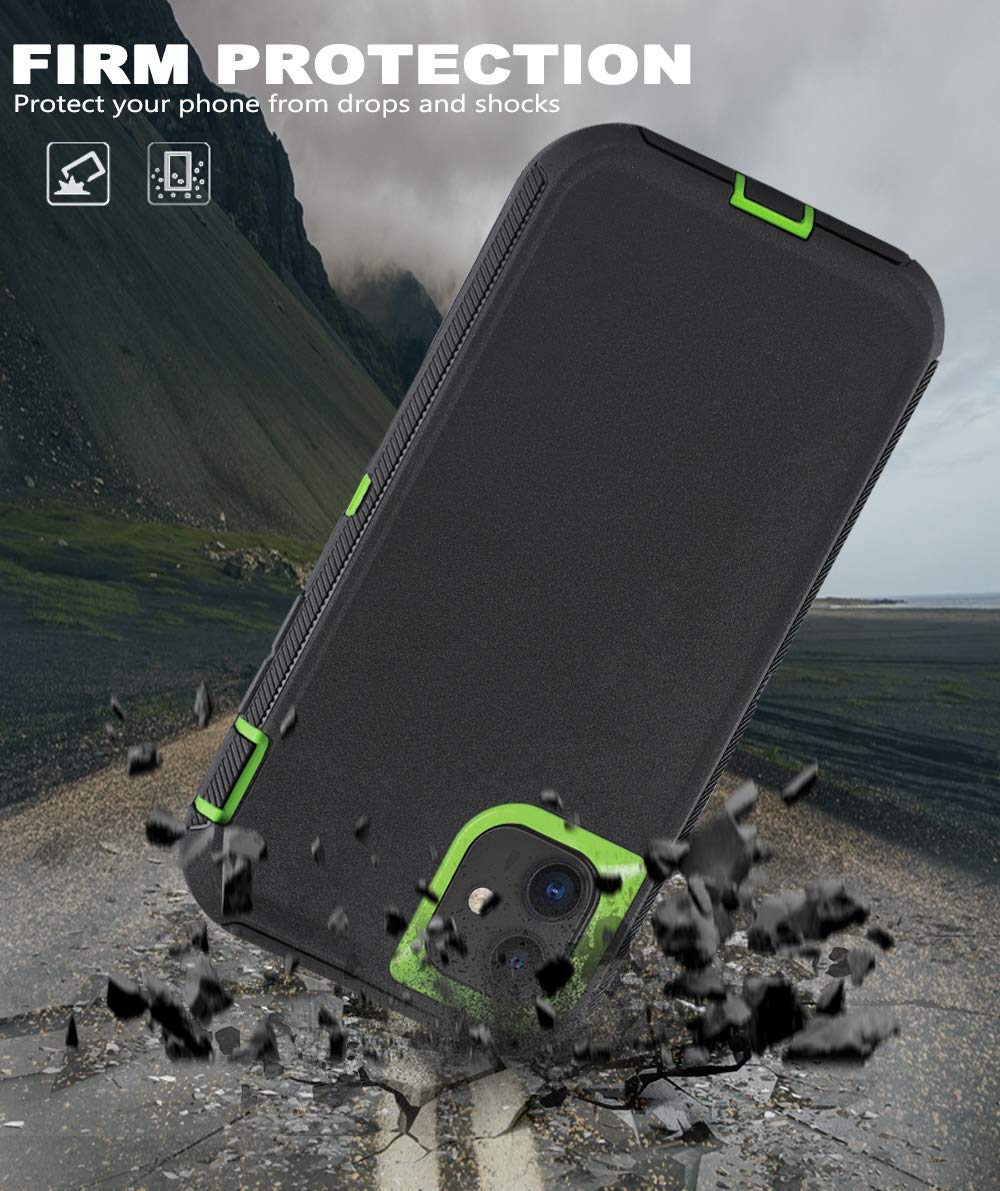 for iPhone 11 Case with Belt Clip Holster Kickstand & 2 Screen Protector, Full Protection Heavy Duty Phone Case, Shockproof Drop-Proof Durable Cover 6.1" [Black+Clip] WN420