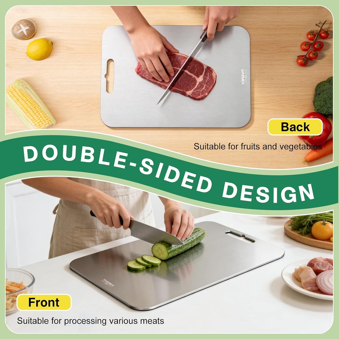 Titanium Cutting Board Set of 3, 100% Pure Titanium Cutting Boards for Kitchen, Easy to clean, Dishwasher, Double Sided Non Toxic Food-Grade Chopping Boards for Meats, Fruits and Vegetables BST202
