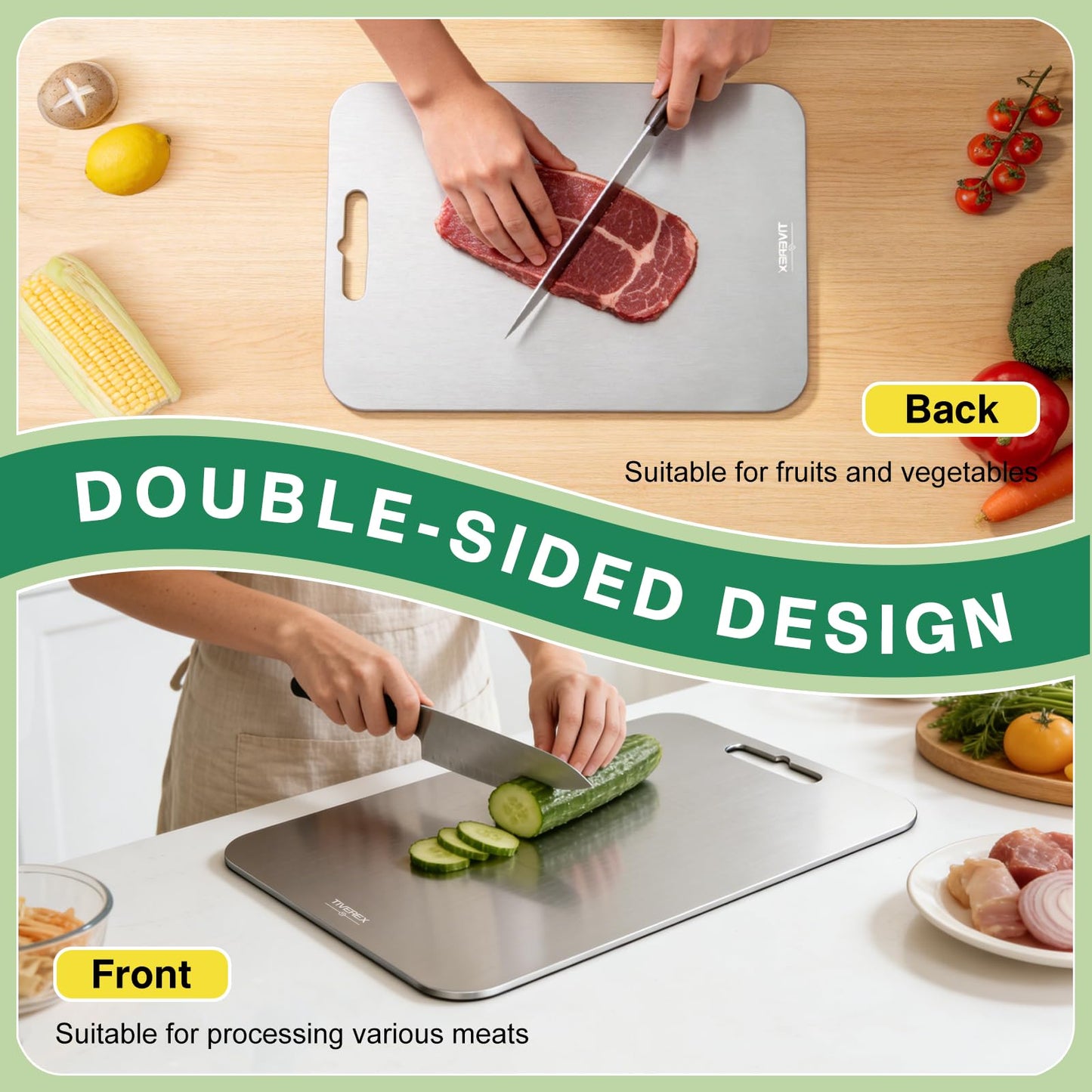 Titanium Cutting Board Set of 3, 100% Pure Titanium Cutting Boards for Kitchen, Easy to clean, Dishwasher, Double Sided Non Toxic Food-Grade Chopping Boards for Meats, Fruits and Vegetables BST202