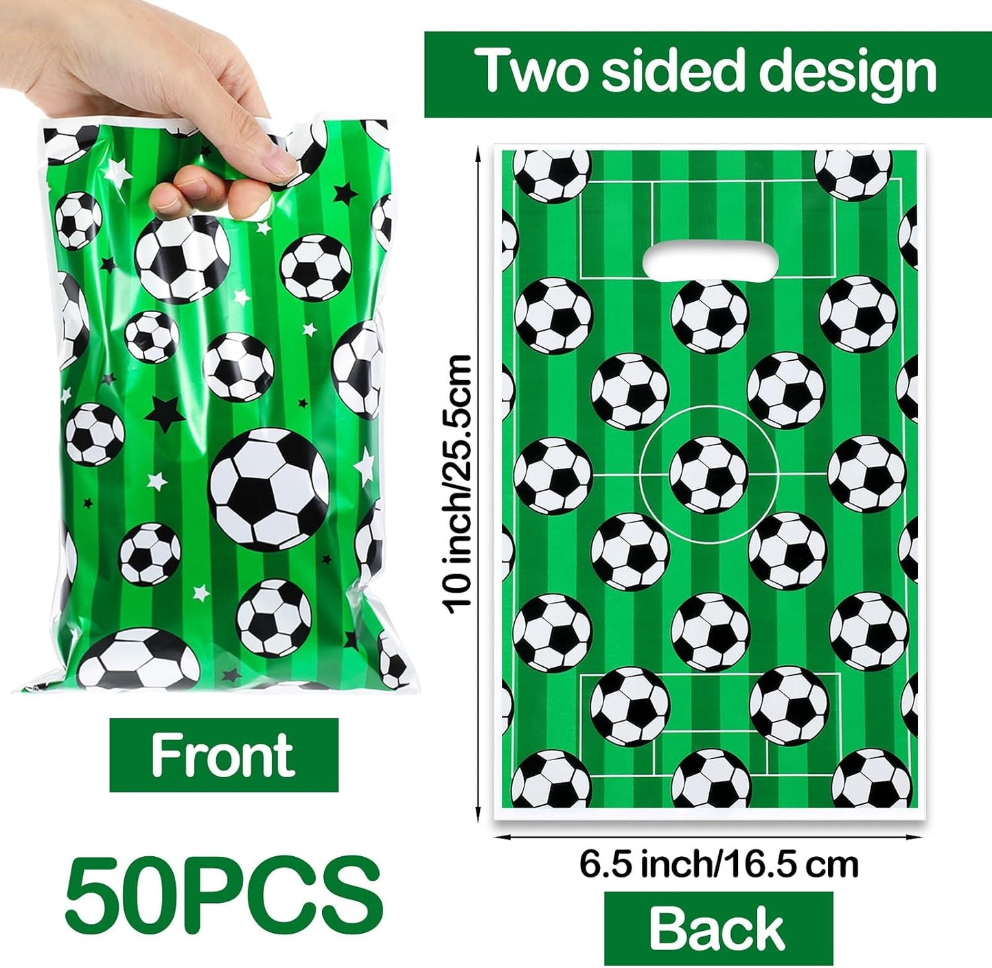 Sibba 50 Pcs Soccer Goodie Bags with Handles Plastic Soccer Gift Bags Birthday Party Favors Bag for Candy Snack Cookie, Soccers Party Theme Favor Decor Supplies for Football Sport Theme Treat Game Day BST202