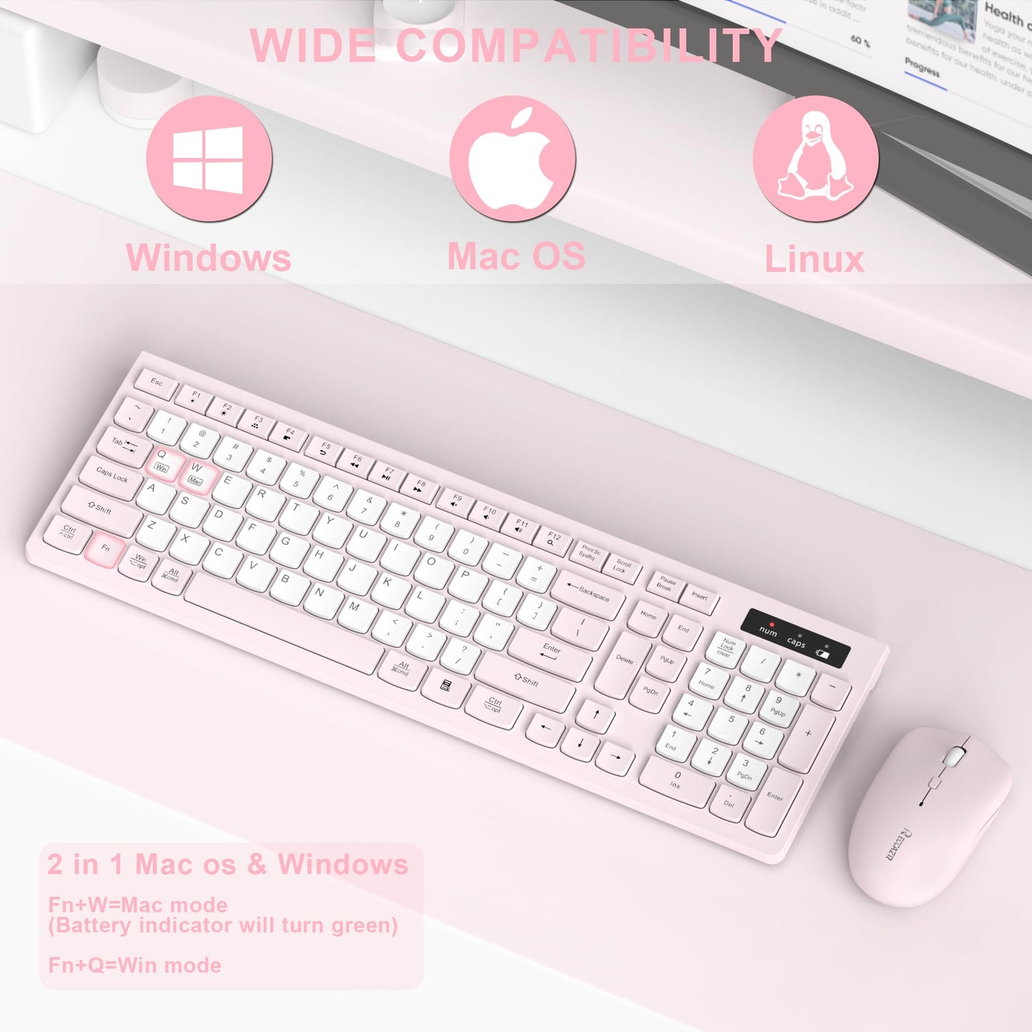 Wireless Keyboard and Mouse Combo, Full-Sized Wireless Keyboard and Adjustable DPI Mouse, 2.4GHz USB Receiver, Silent Keyboard and Mouse for PC, Windows, MAC, Desktop, Laptop (Avocado Green)
