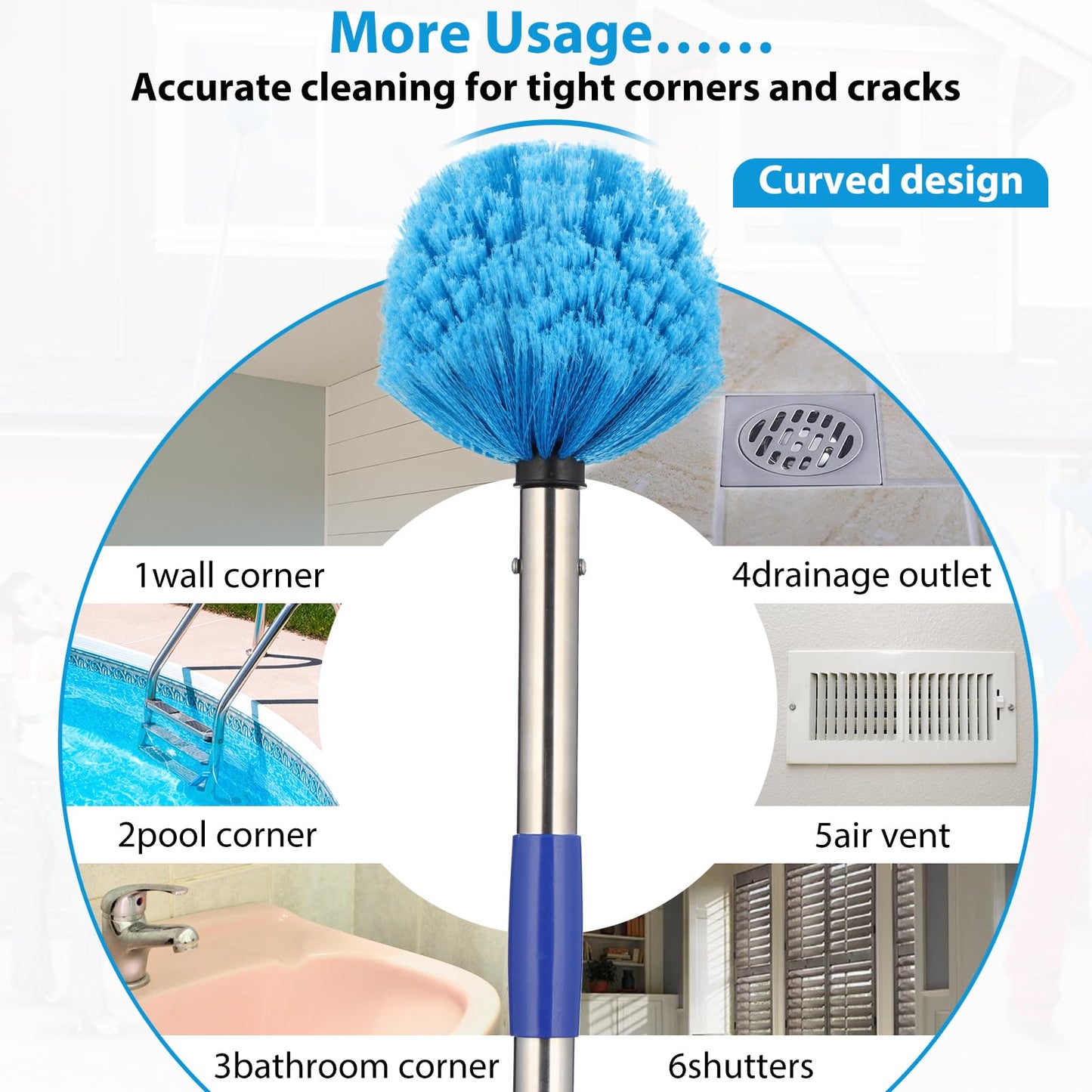 Cobweb Duster with Extension Pole,4-6FT Stainless Steel Spider Web Brush with Pole N3233