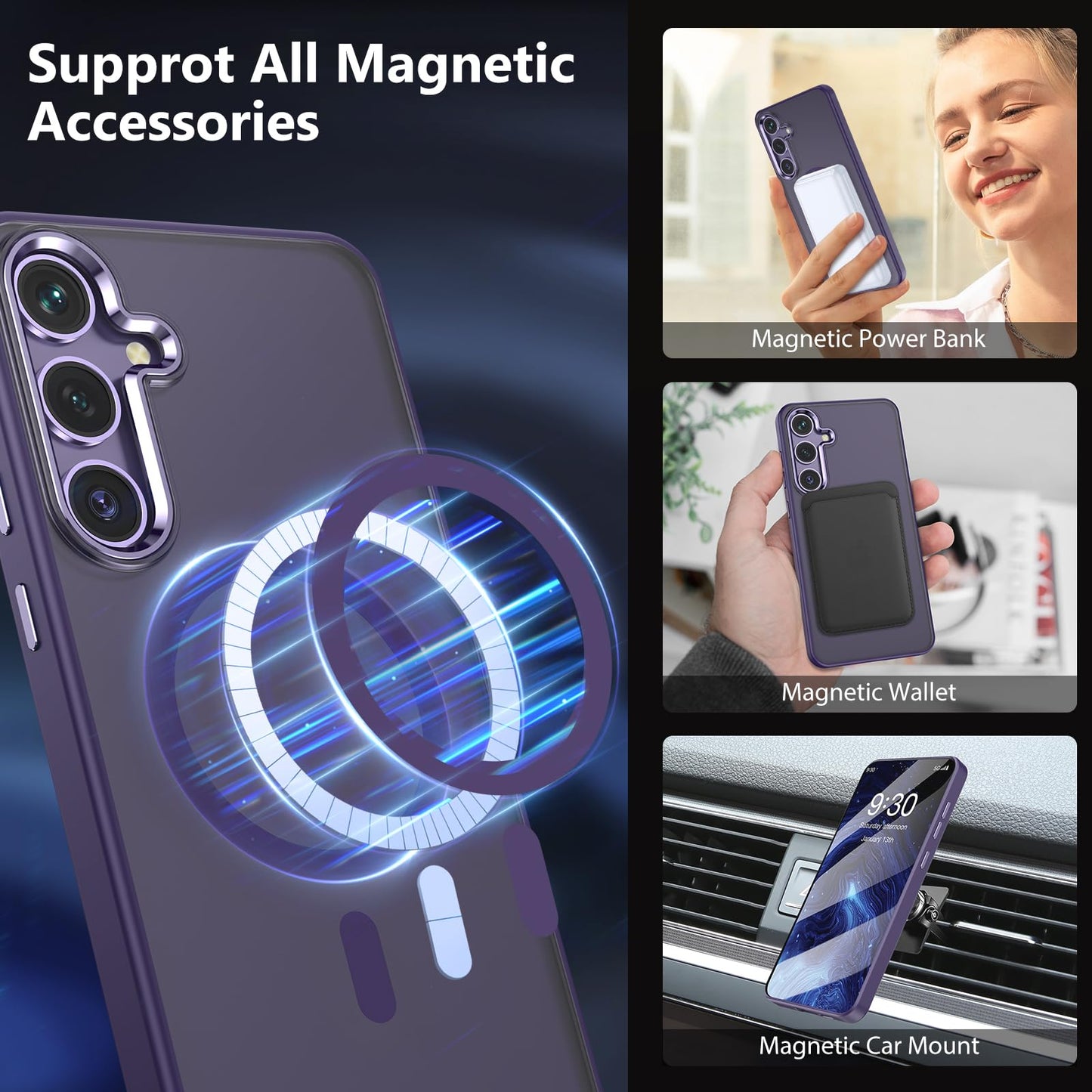 MATEPROX Magnetic Design for Samsung Galaxy S24 Plus Case, Stylish Slim an-ti Yellow Translucent Matte Shockproof Protective Cover for S 24+ 6.7'' 2024-Titanium Gray WN420