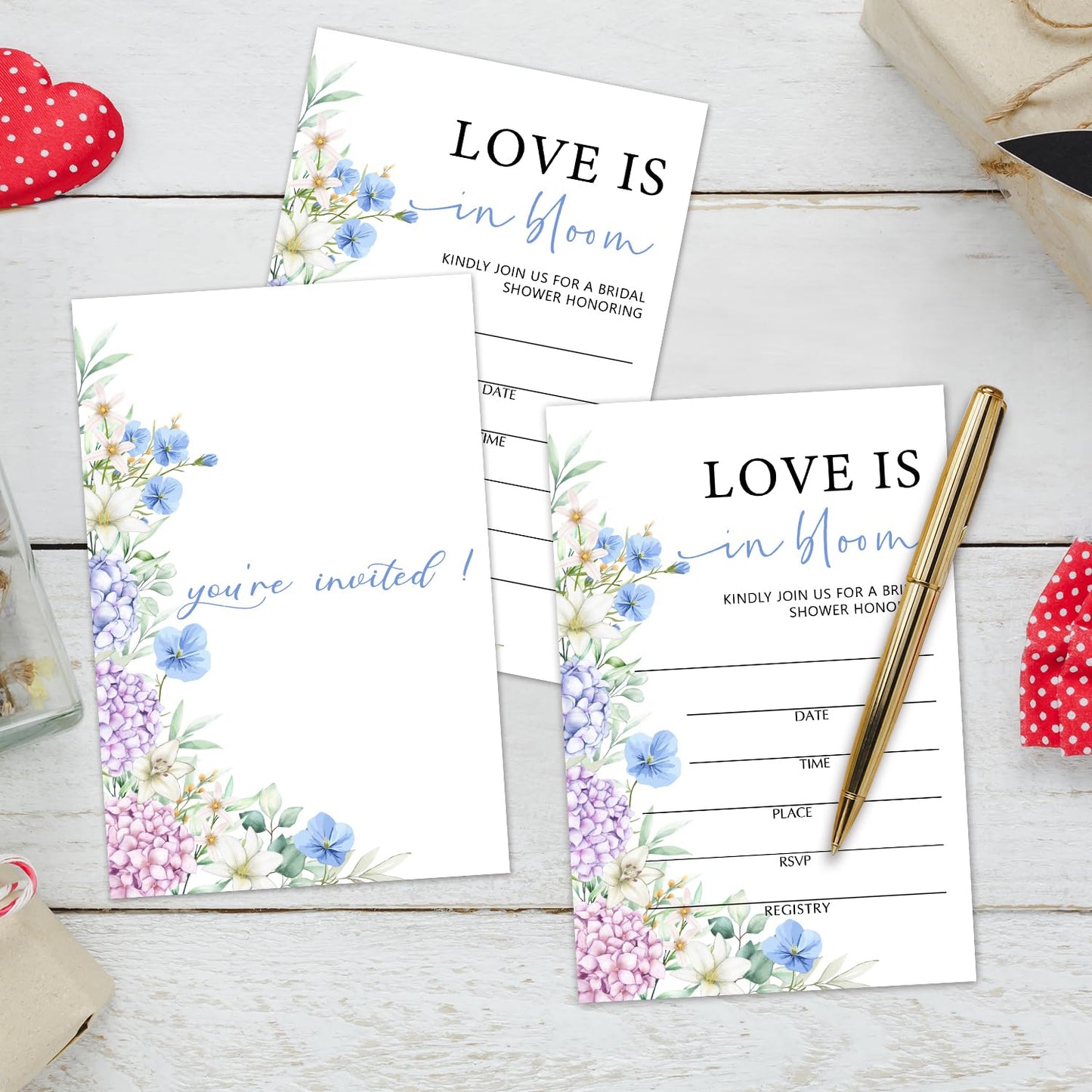50 Years Anniversary Bridal Shower Invitations Cards, Set of 25 Gold Foil Floral Fill in Style 50th Year Wedding Invites Cards with Envelopes for Couples Marriage Party Supplies-T05 WN420